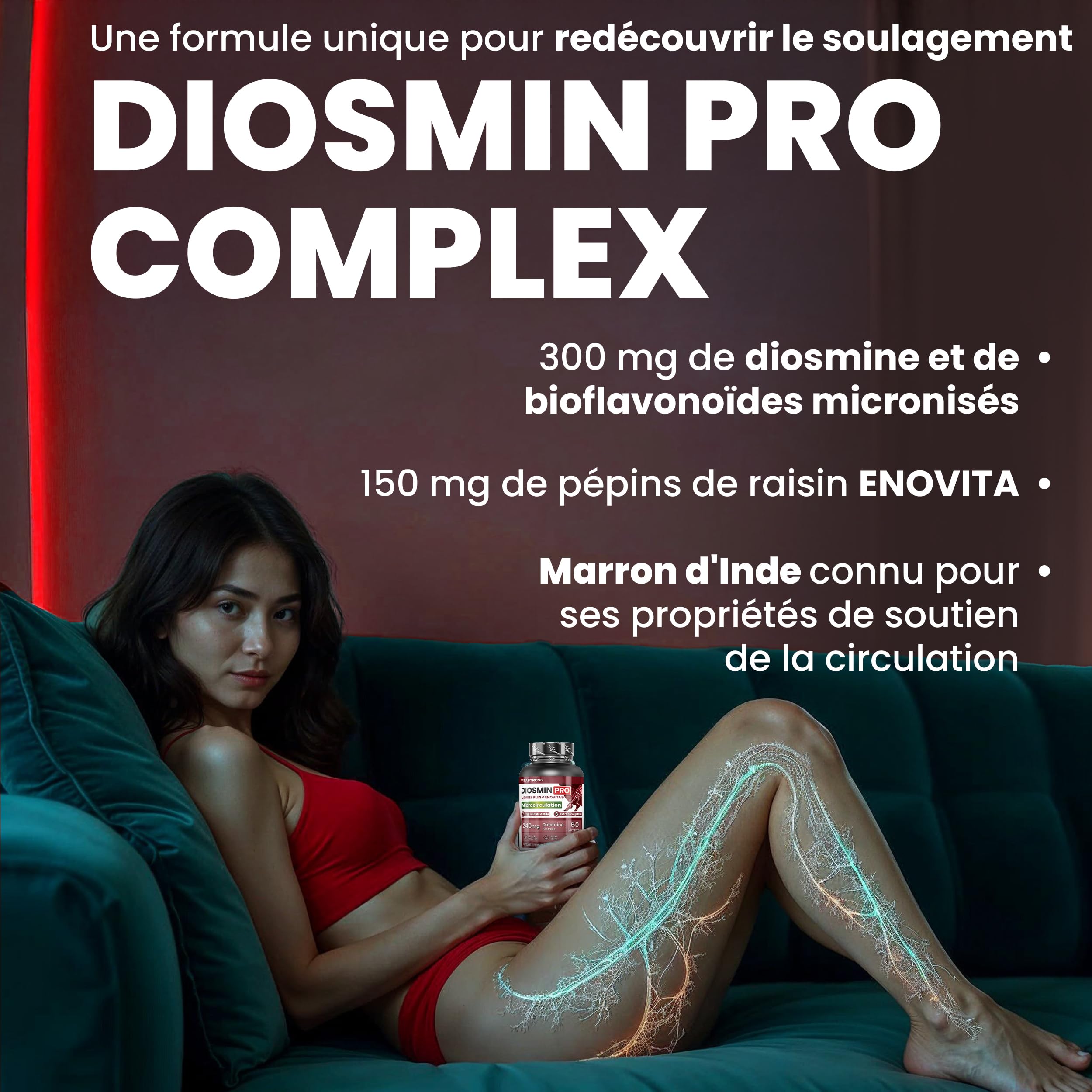 Vitastrong Diosmin PRO Diosmine Micronisée Vegan 60 Comprimés jambes
