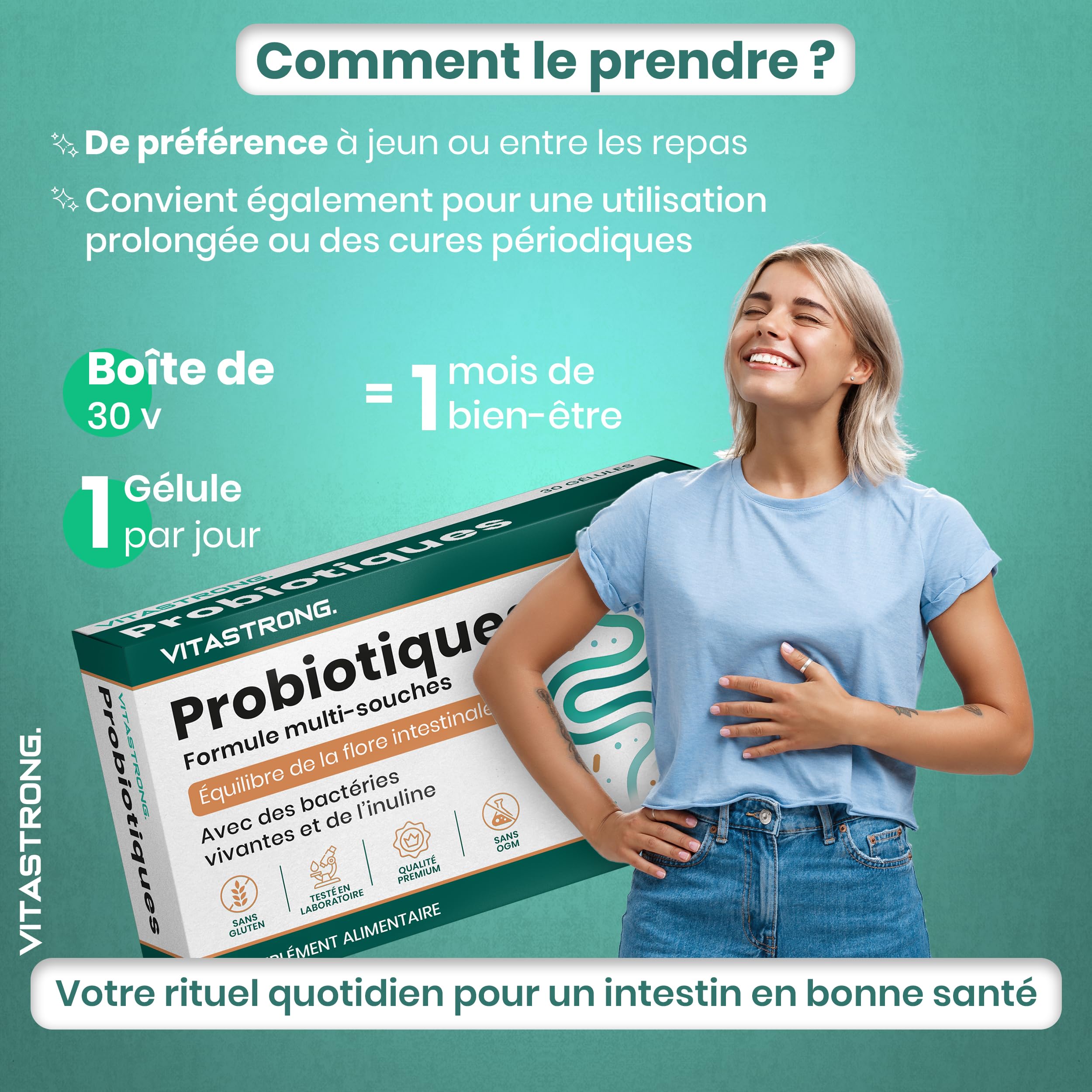 Vitastrong Probiotique Flore Intestinale 30 Milliards UFC 30 Gélules