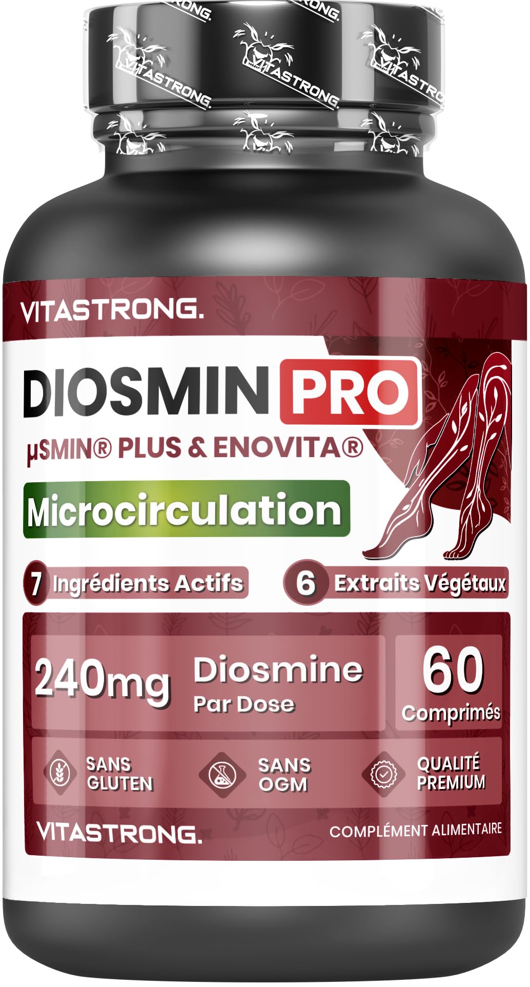 Vitastrong Diosmin PRO Diosmine Micronisée Vegan 60 Comprimés jambes