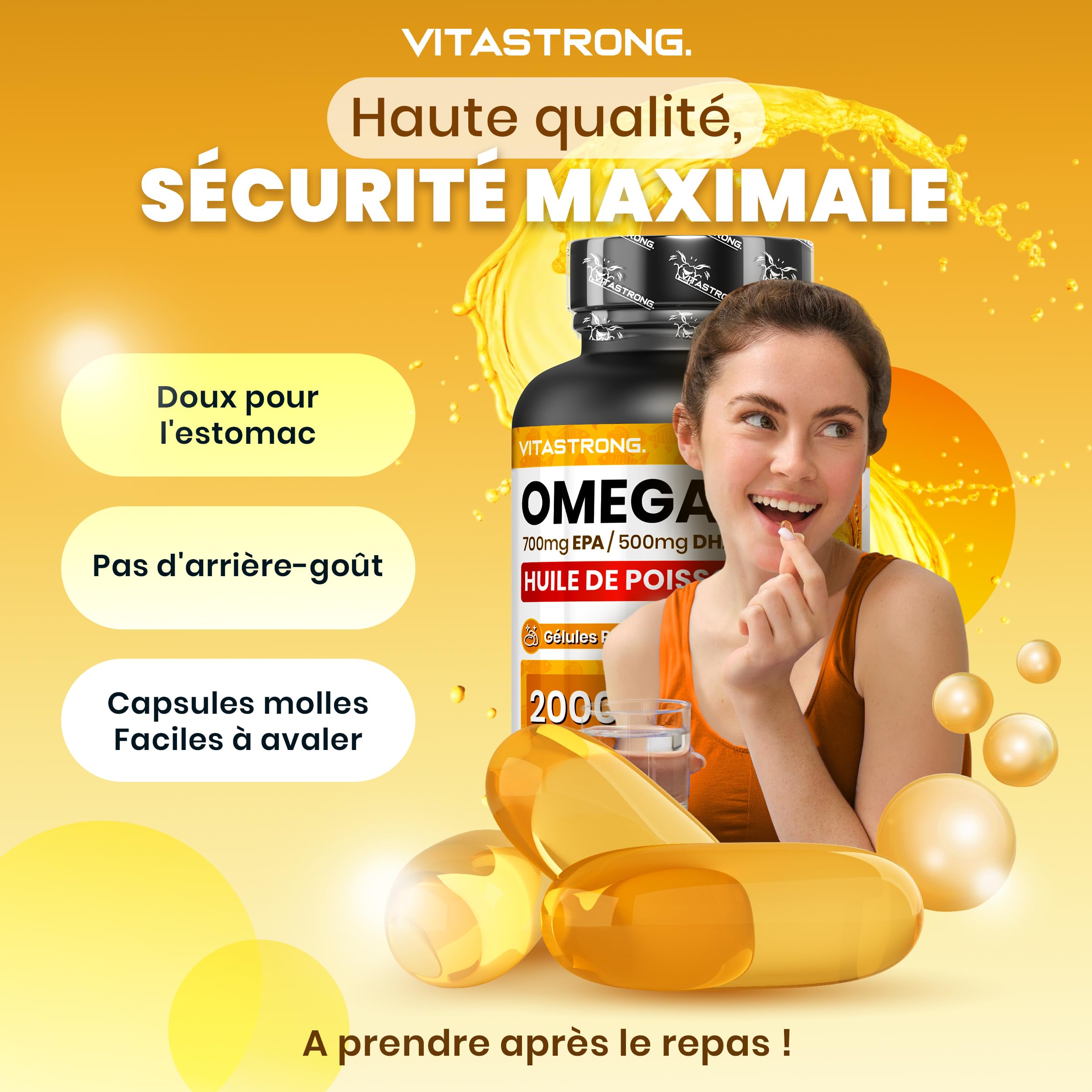 Vitastrong Omega 3 2000 mg gélules EPA DHA 90 cps cœur
