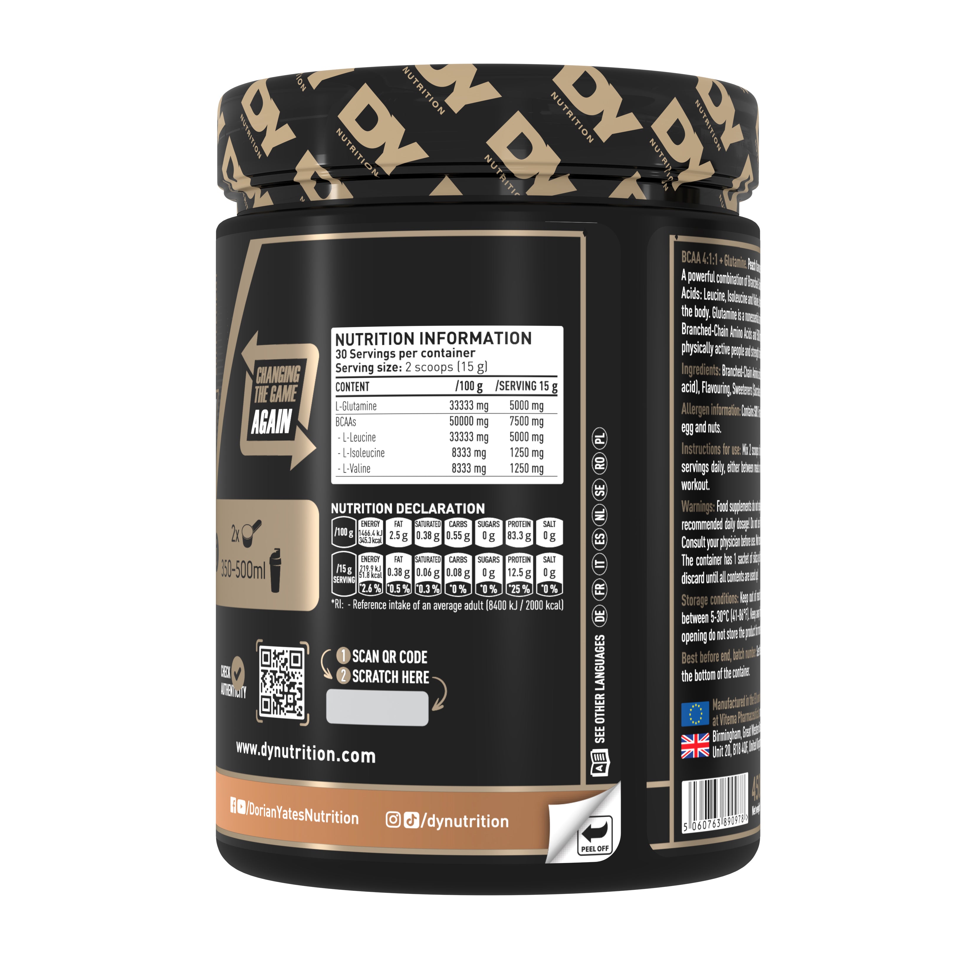 DY HIT BCAA 4:1:1 Glutamine 450g poudre fraise