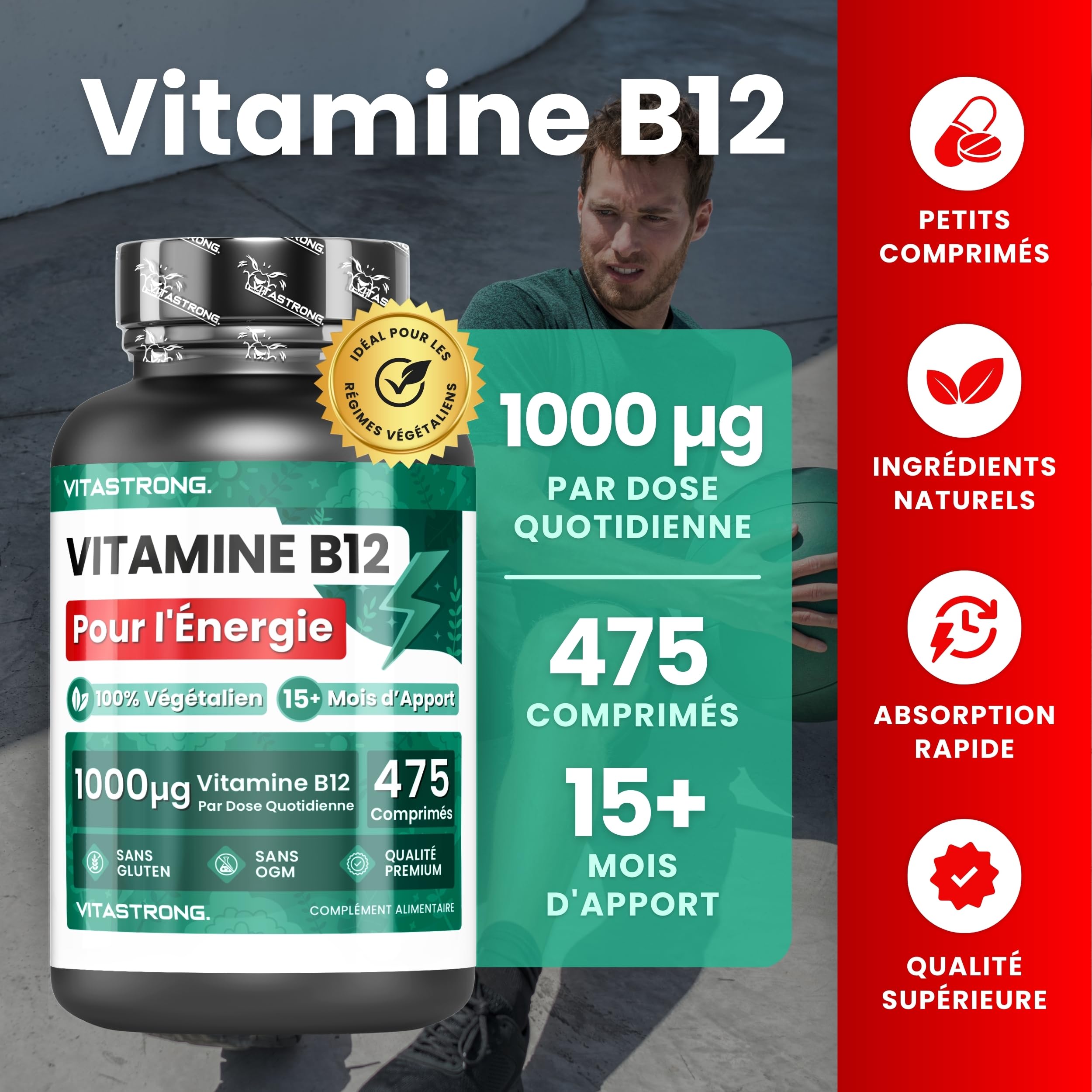 Vitastrong Vitamine B12 1000 mcg comprimés 475 cpr vegan