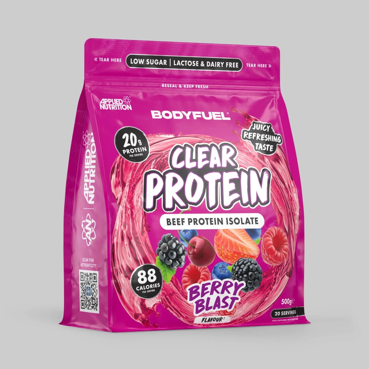 BodyFuel Clear Beef Protein Isolate poudre 500g framboise