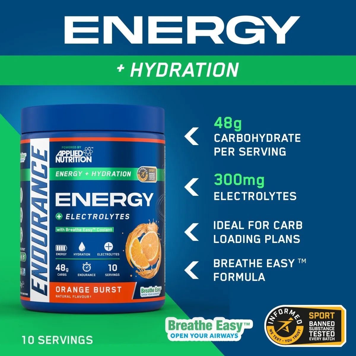 Applied Nutrition Endurance Breathe poudre énergie cassis 500g