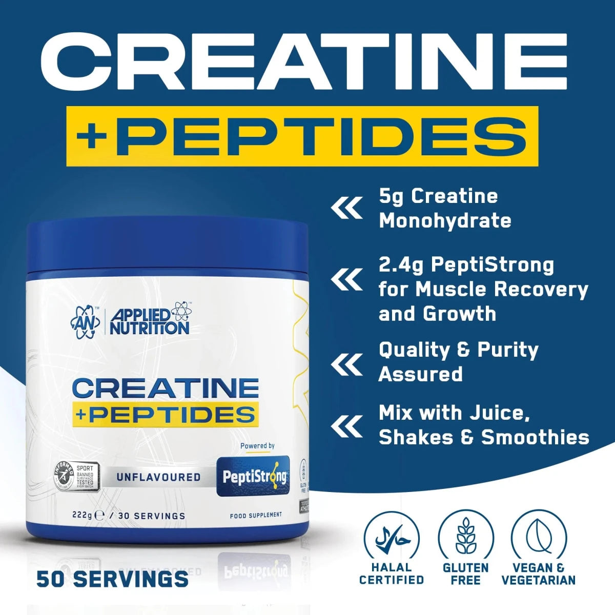 Applied Nutrition Creatine Monohydrate Peptide poudre 222g nature