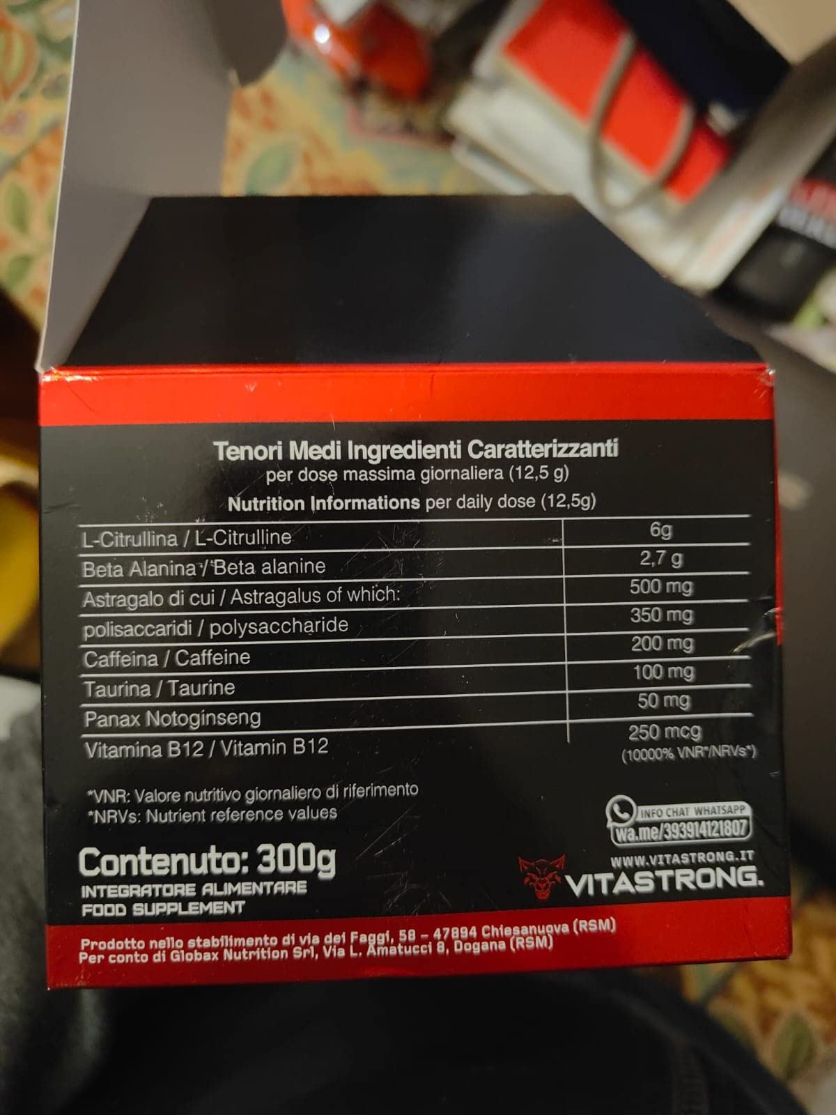 Vitastrong Pre-Workout booster orange caféine 300 g 24 doses