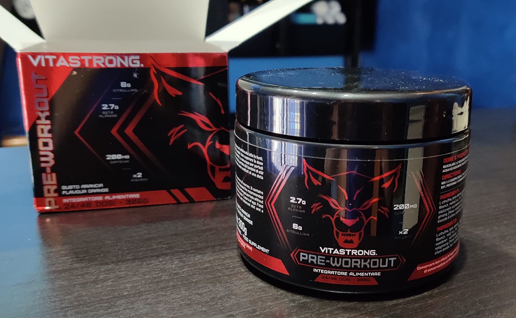 Vitastrong Pre-Workout booster orange caféine 300 g 24 doses