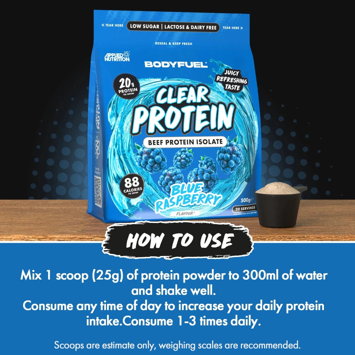 BodyFuel Clear Beef Protein Isolate poudre 500g framboise