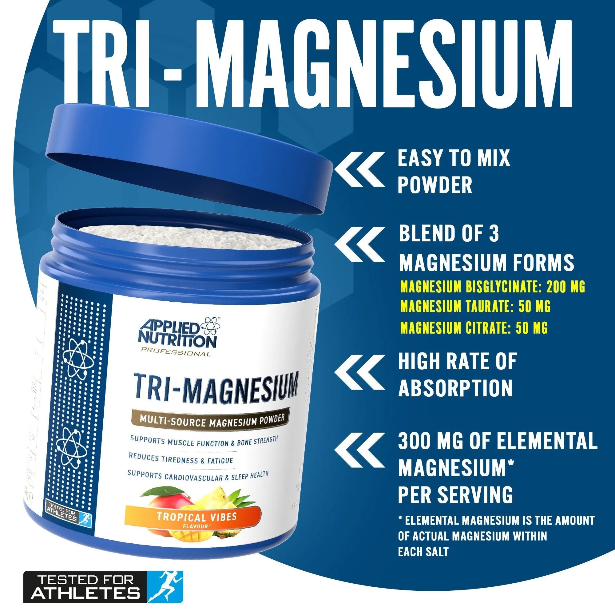 Applied Nutrition Tri-Magnesium poudre fraise-framboise 200g 300mg