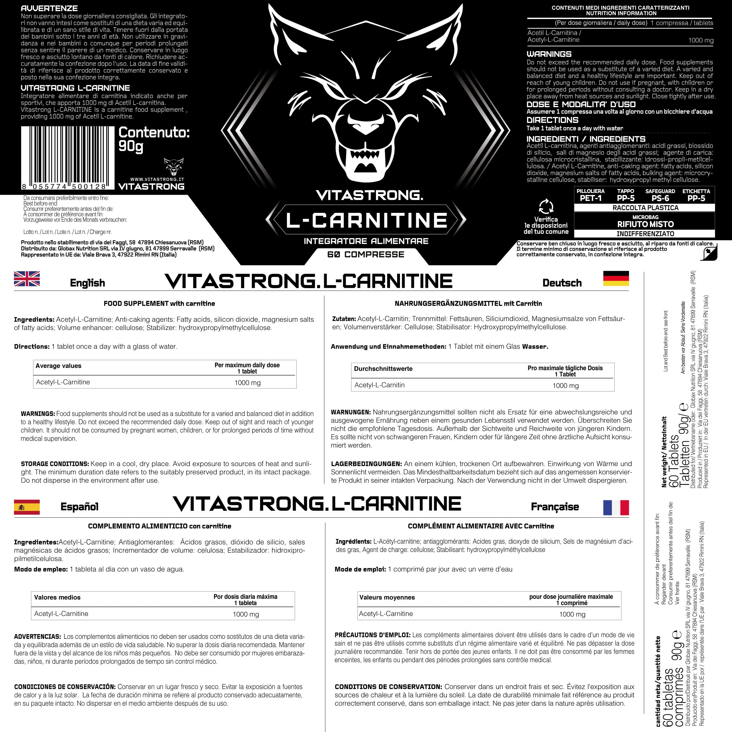 Vitastrong Acetyl L-Carnitine 1000 mg comprimés 60 cpr énergie