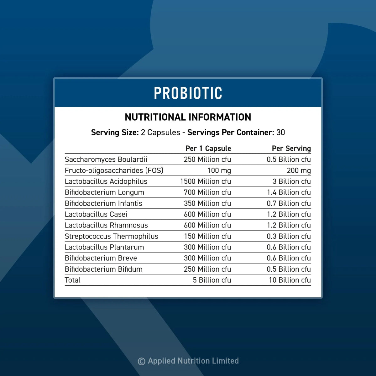 Applied Nutrition Probiotic multi-souches gélules 60 vegan