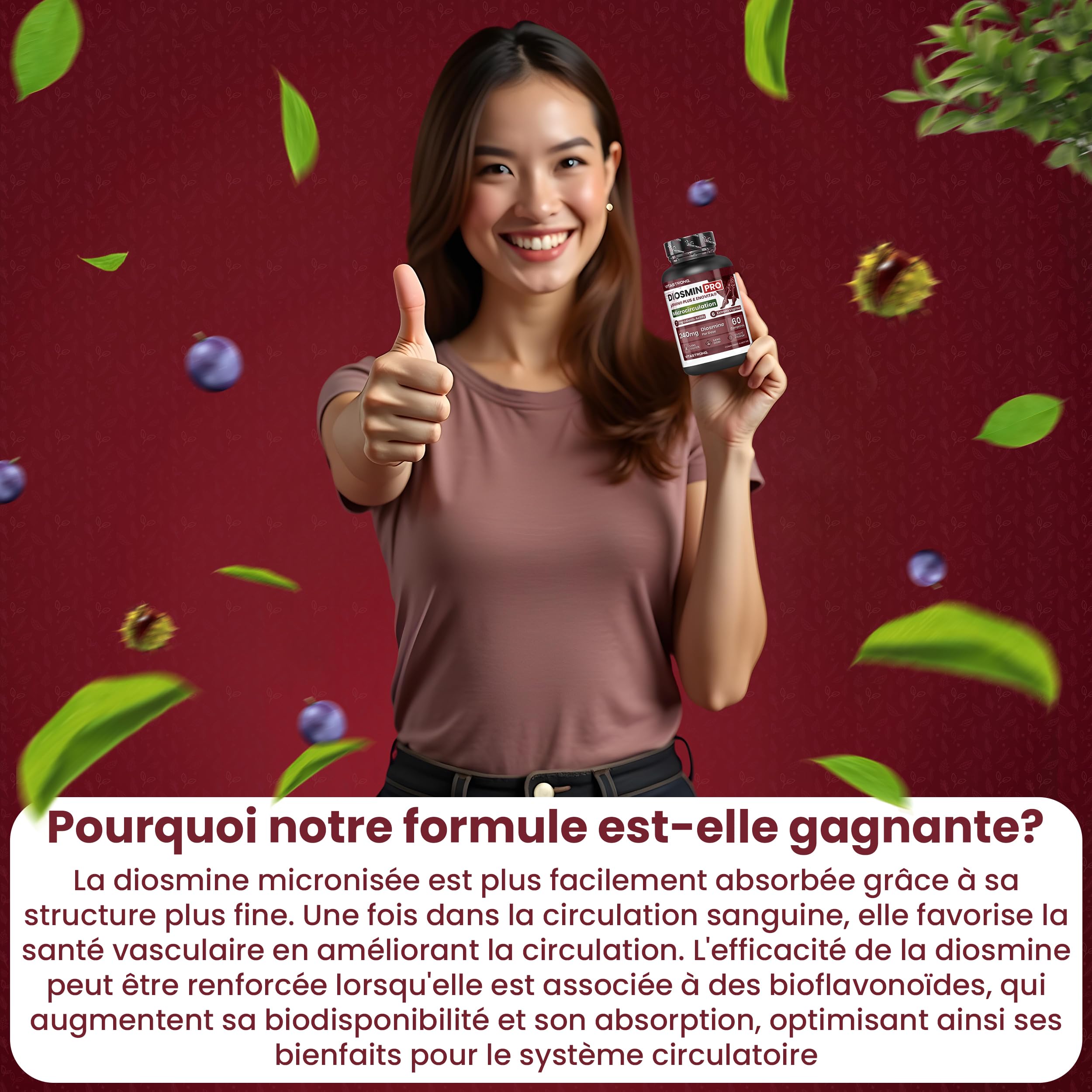 Vitastrong Diosmin PRO Diosmine Micronisée Vegan 60 Comprimés jambes