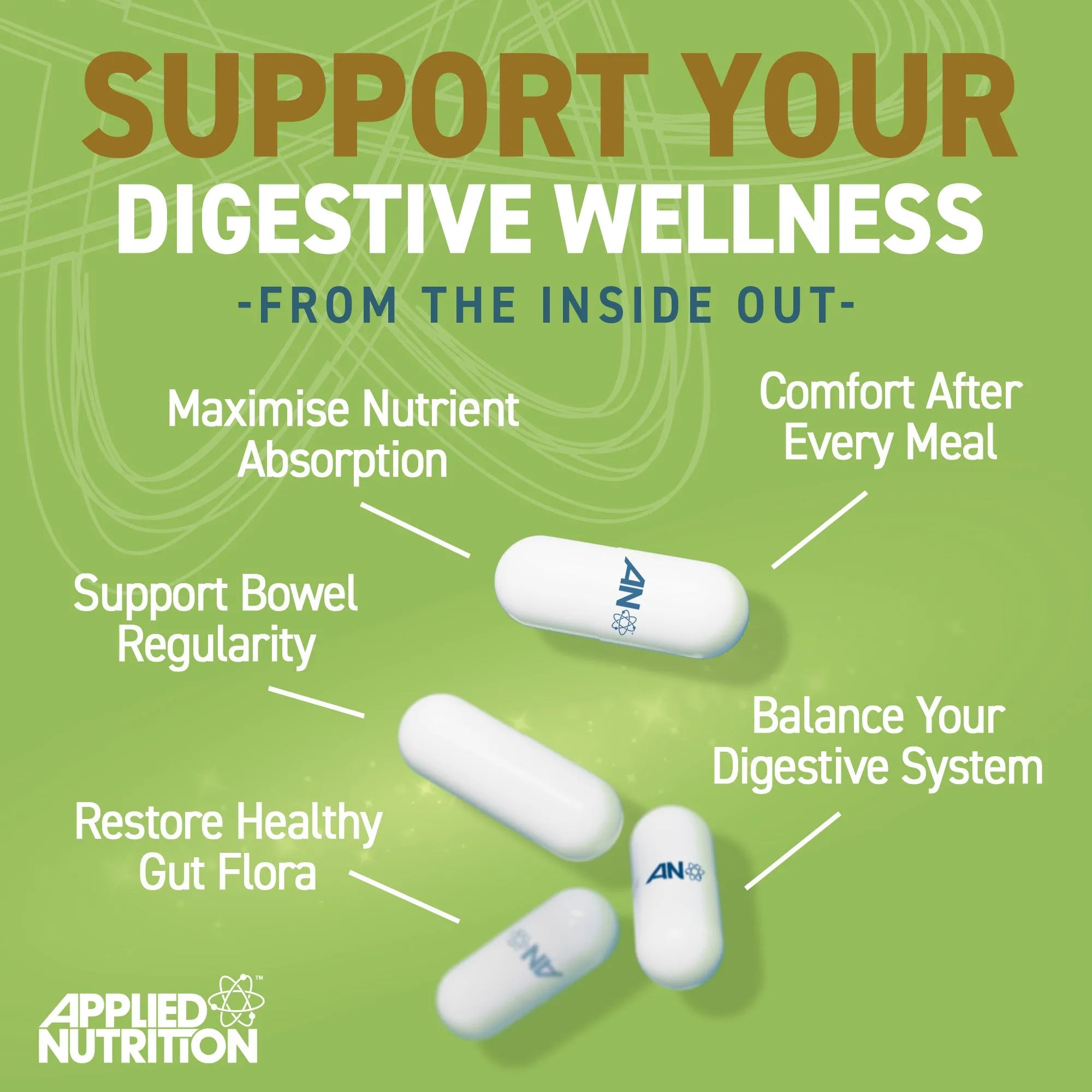 Applied Nutrition Gut Health 60 gélules probiotiques digestion vegan