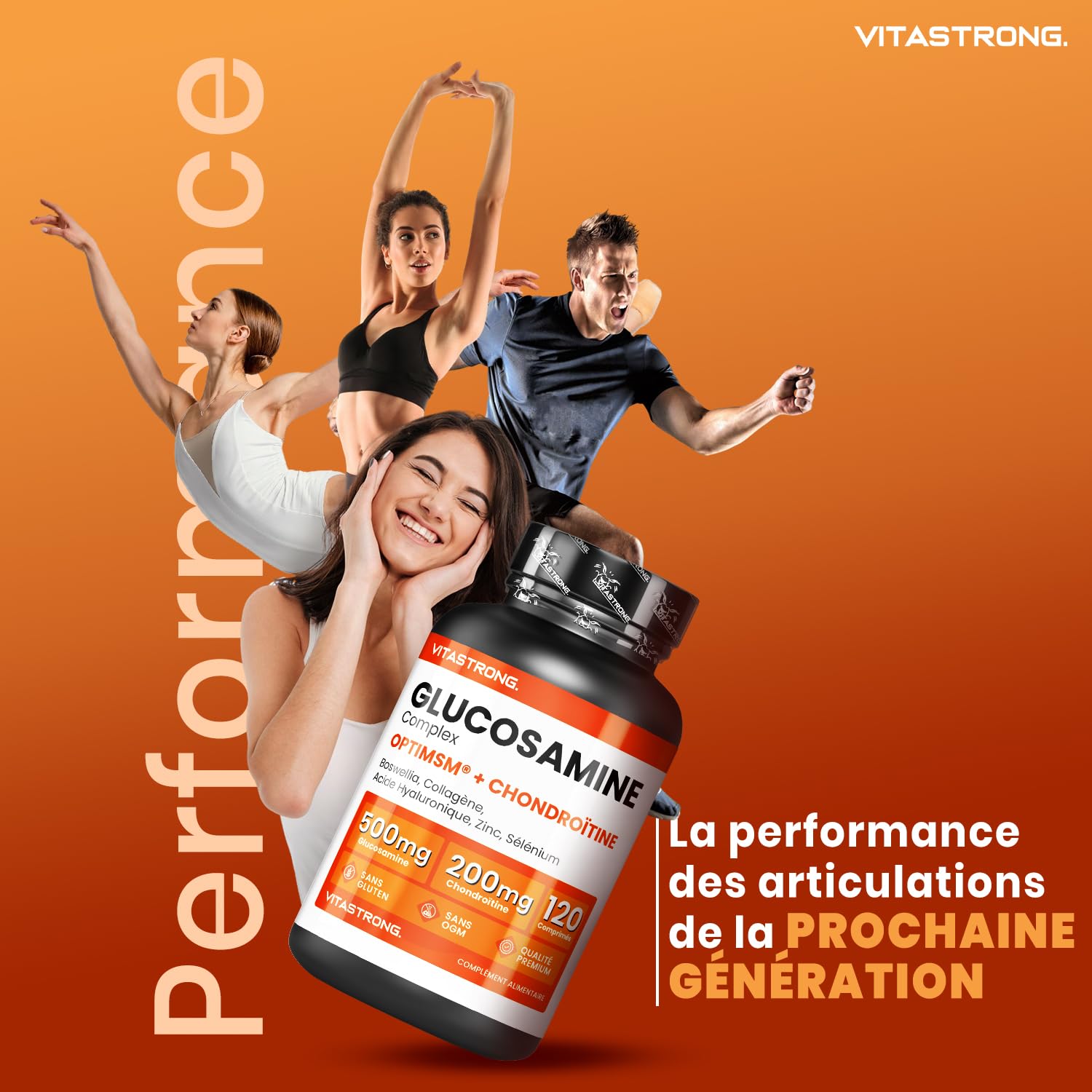 Vitastrong Glucosamine Chondroïtine MSM collagène 90 comprimés