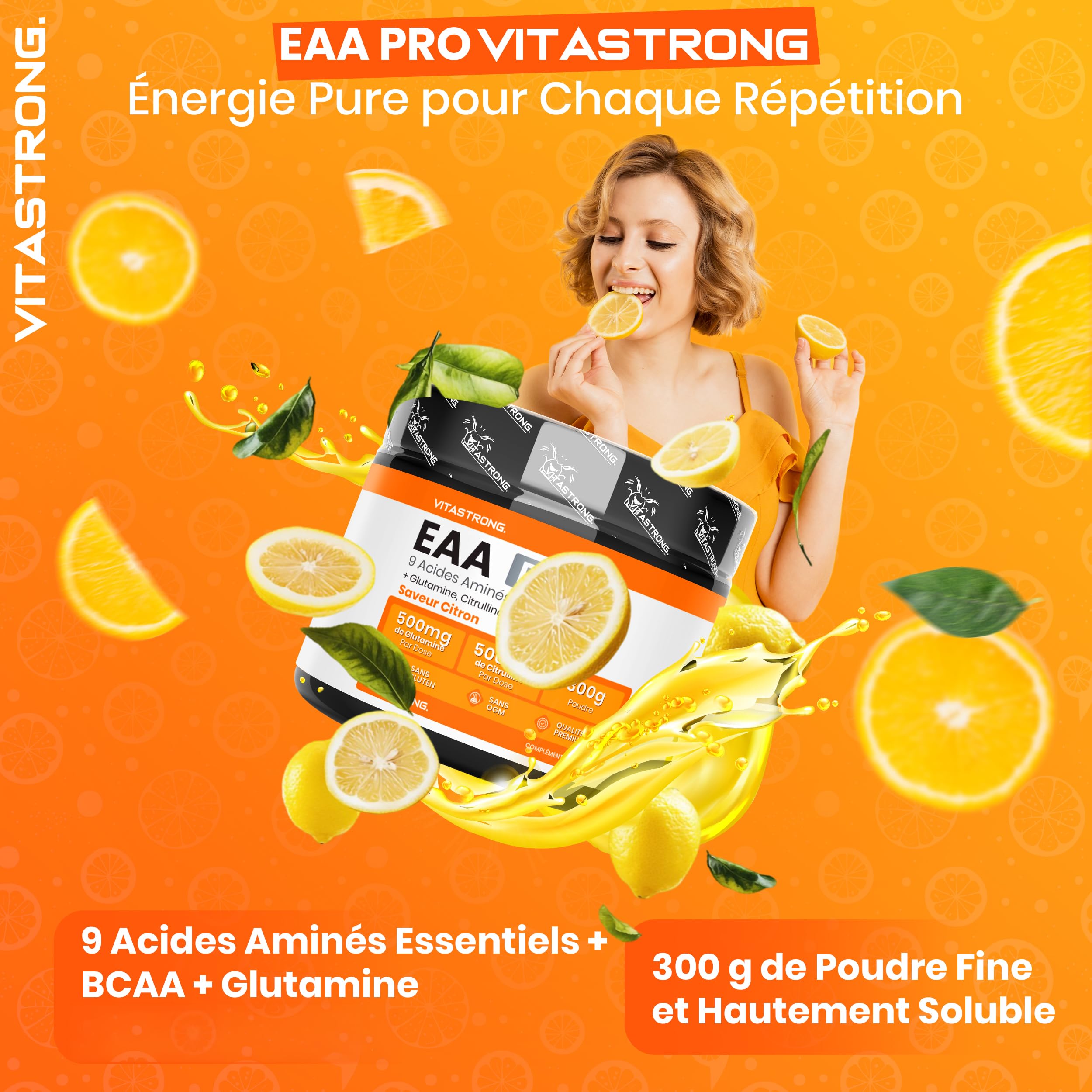 Vitastrong EAA PRO 9 Acides Aminés Poudre Citron 300g énergie