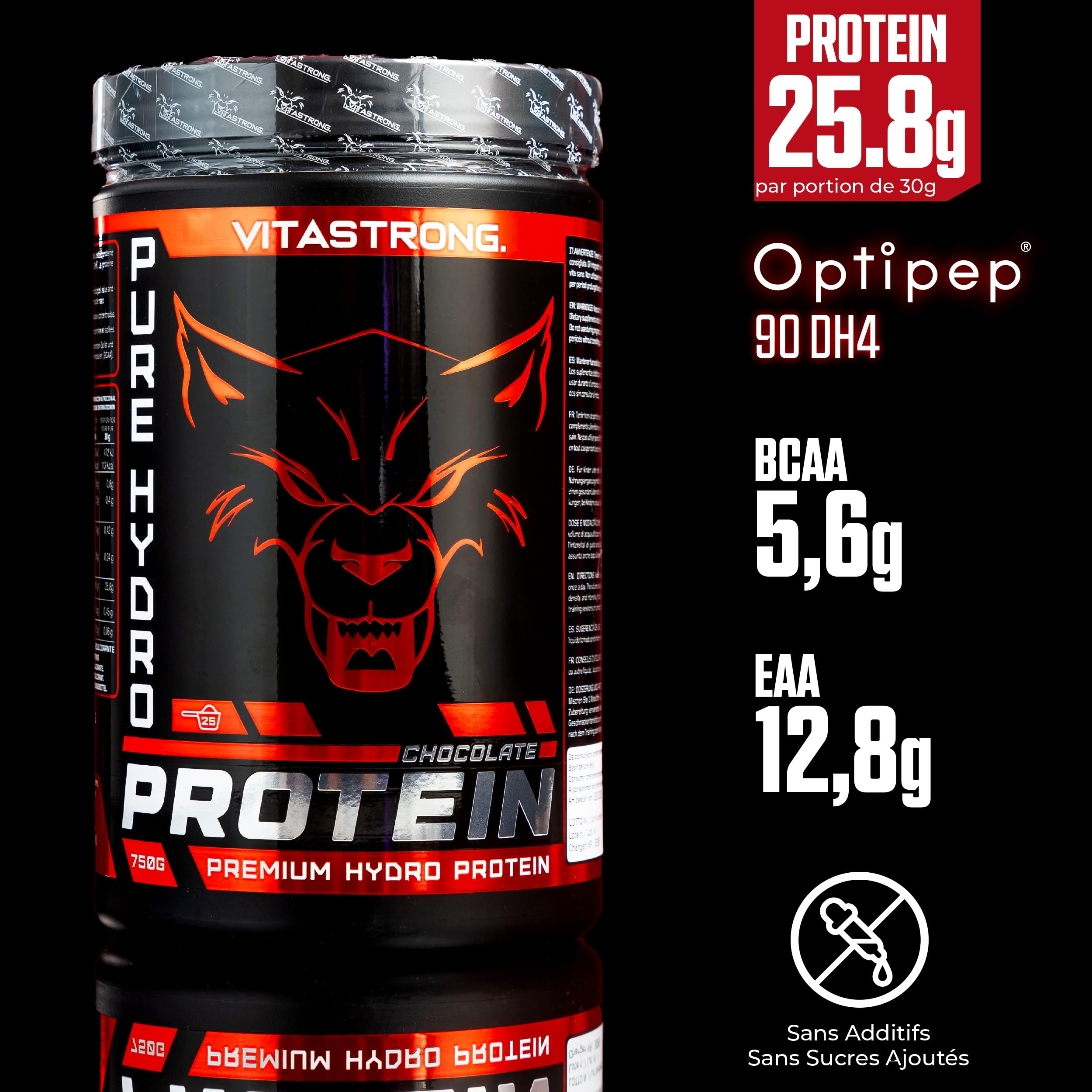 Vitastrong Protéines Whey Isolate chocolat Optipep sans gluten