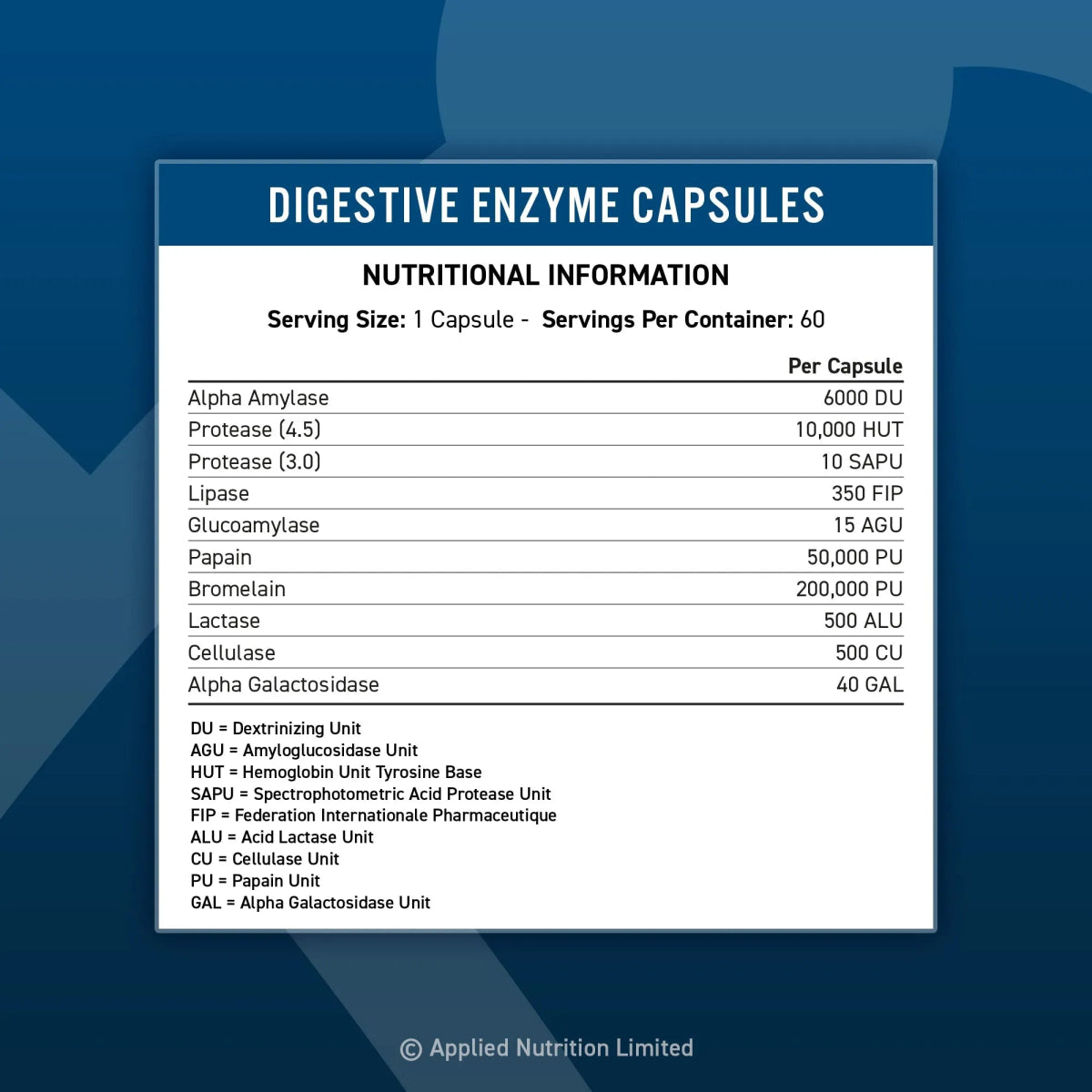 Applied Nutrition Health & Wellbeing enzymes digestives 60 gélules vegan