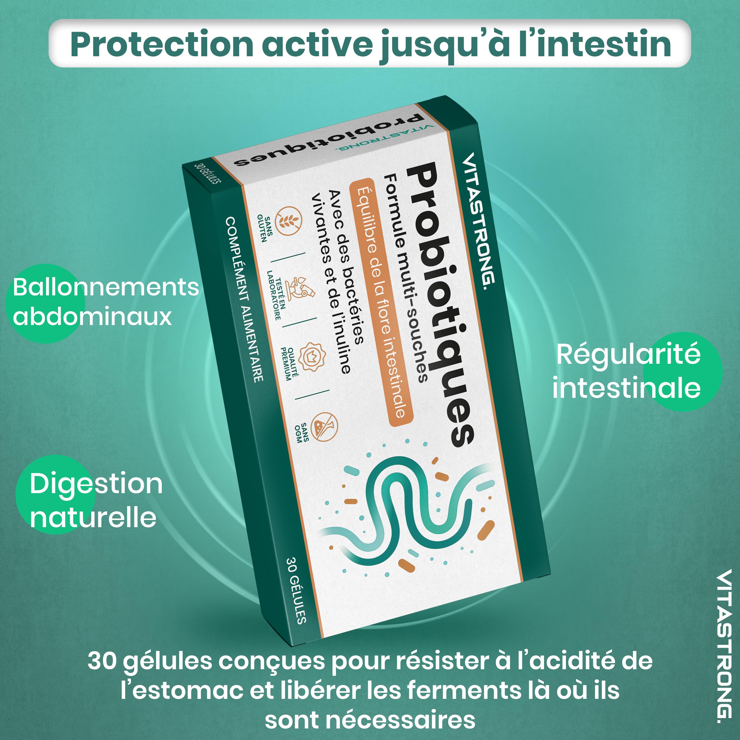 Vitastrong Probiotique Flore Intestinale 30 Milliards UFC 30 Gélules