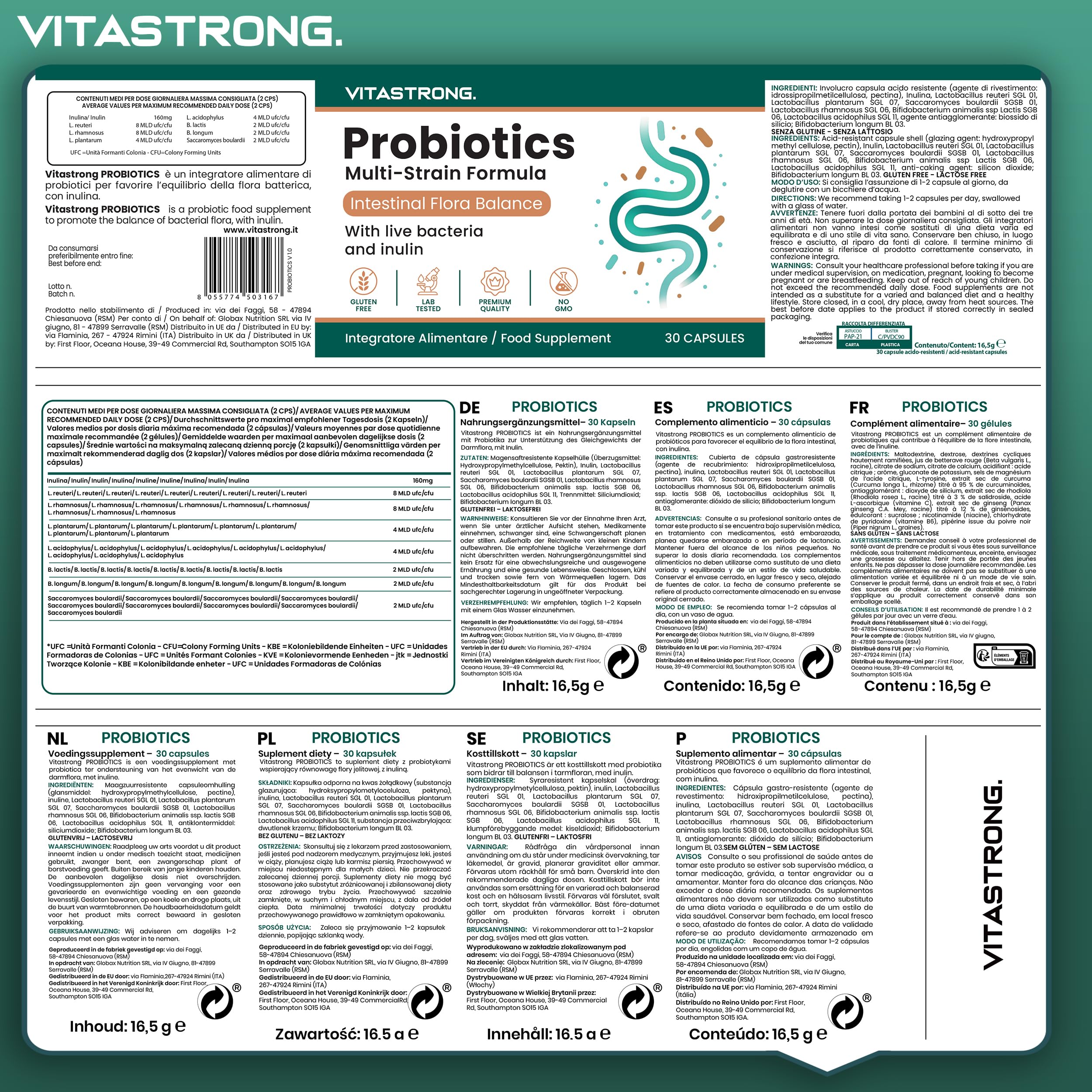 Vitastrong Probiotique Flore Intestinale 30 Milliards UFC 30 Gélules