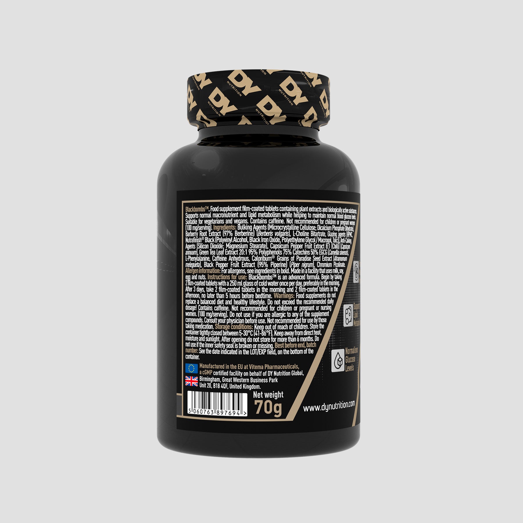DY Nutrition BlackBombs 60 comprimés brûleur de graisse thermogénique