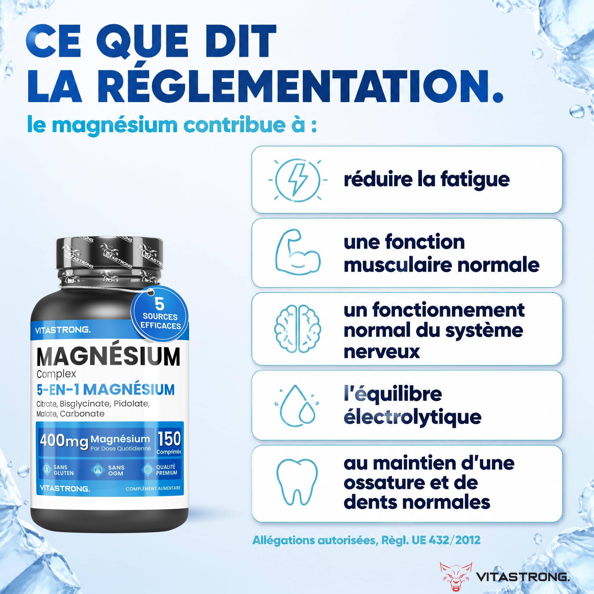 Vitastrong Magnésium Complexe 5-en-1 comprimés 150 400 mg