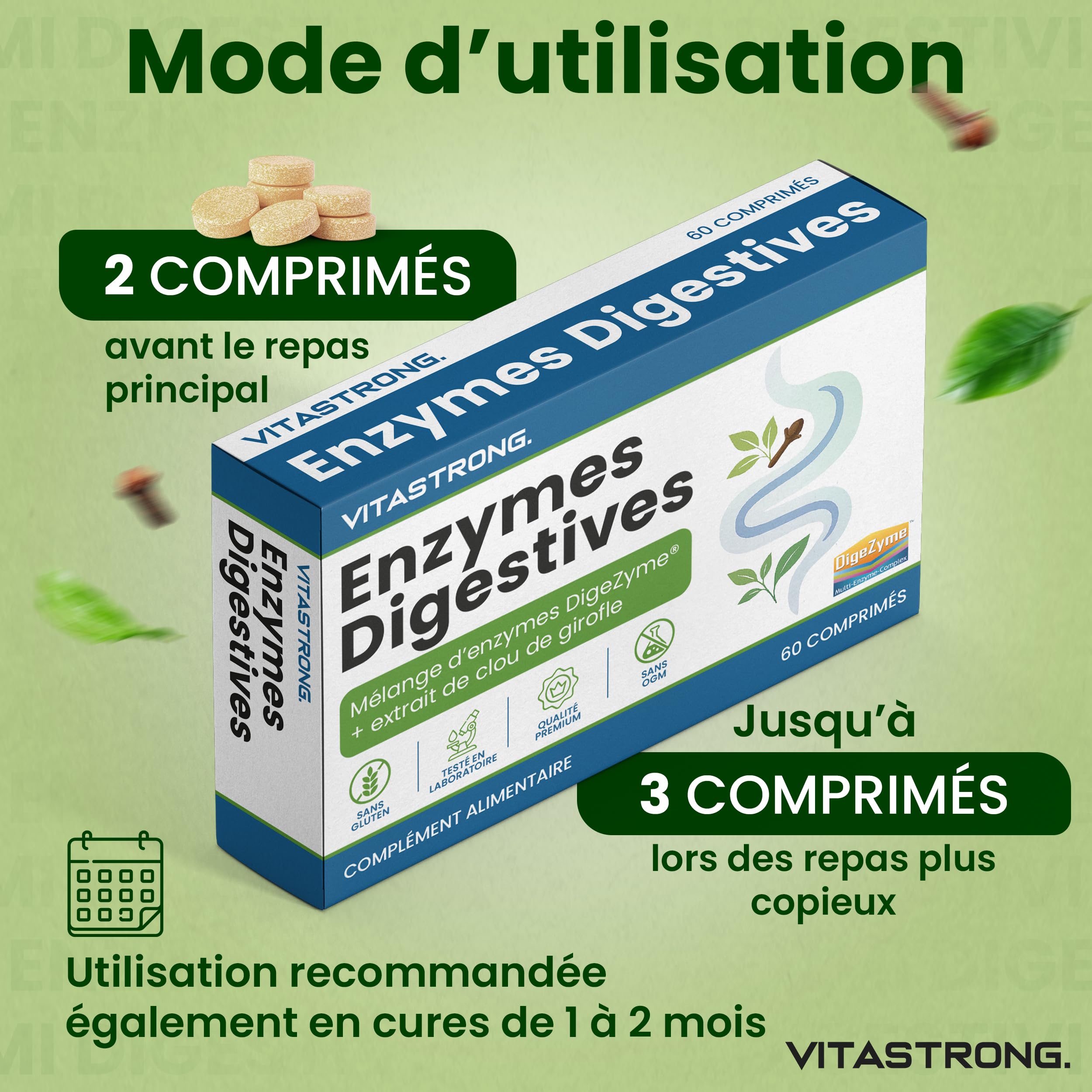 Vitastrong Digestion Enzymes Digestives 60 comprimés DigeZyme