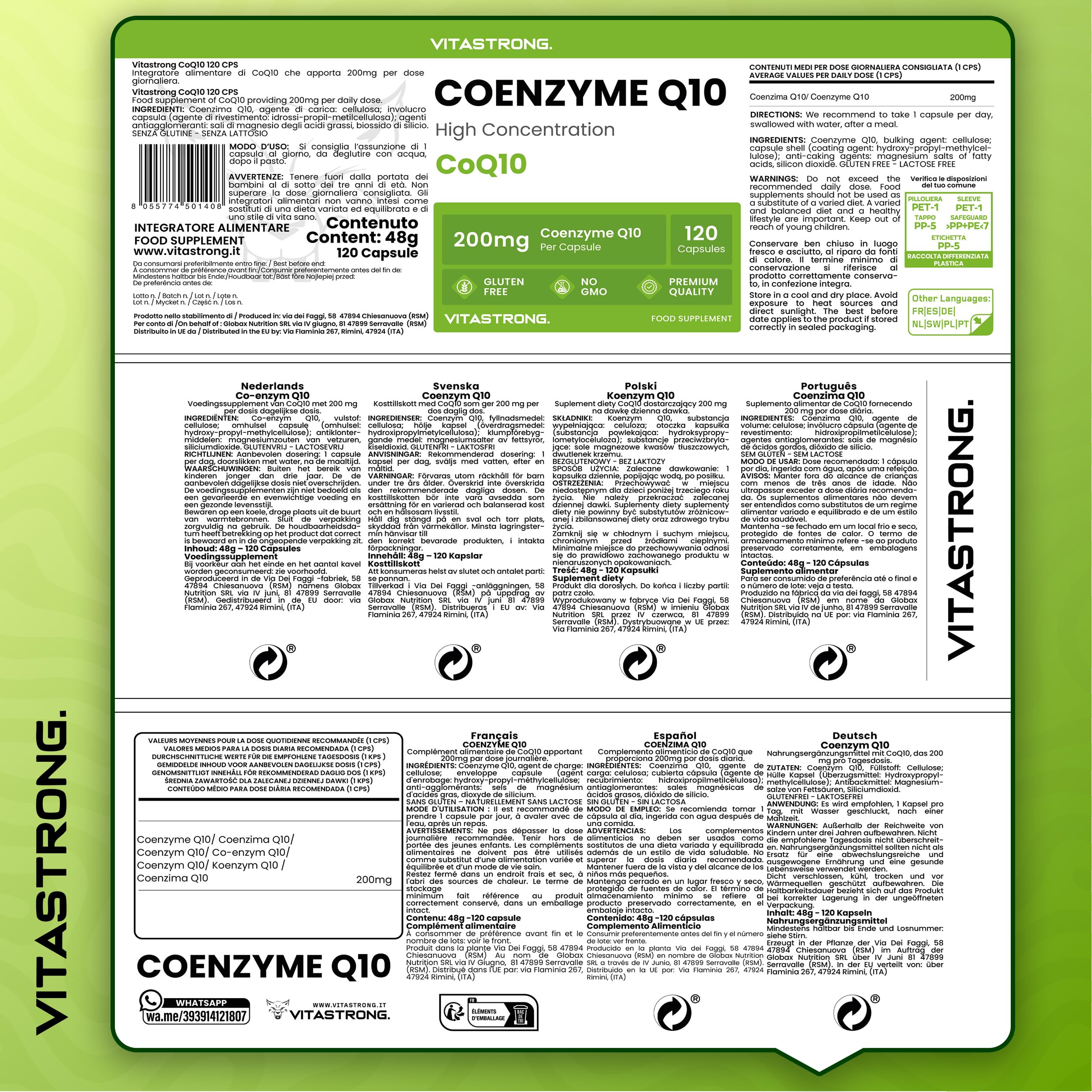 Vitastrong Vitalité Coenzyme Q10 200mg 120 Gélules Vegan
