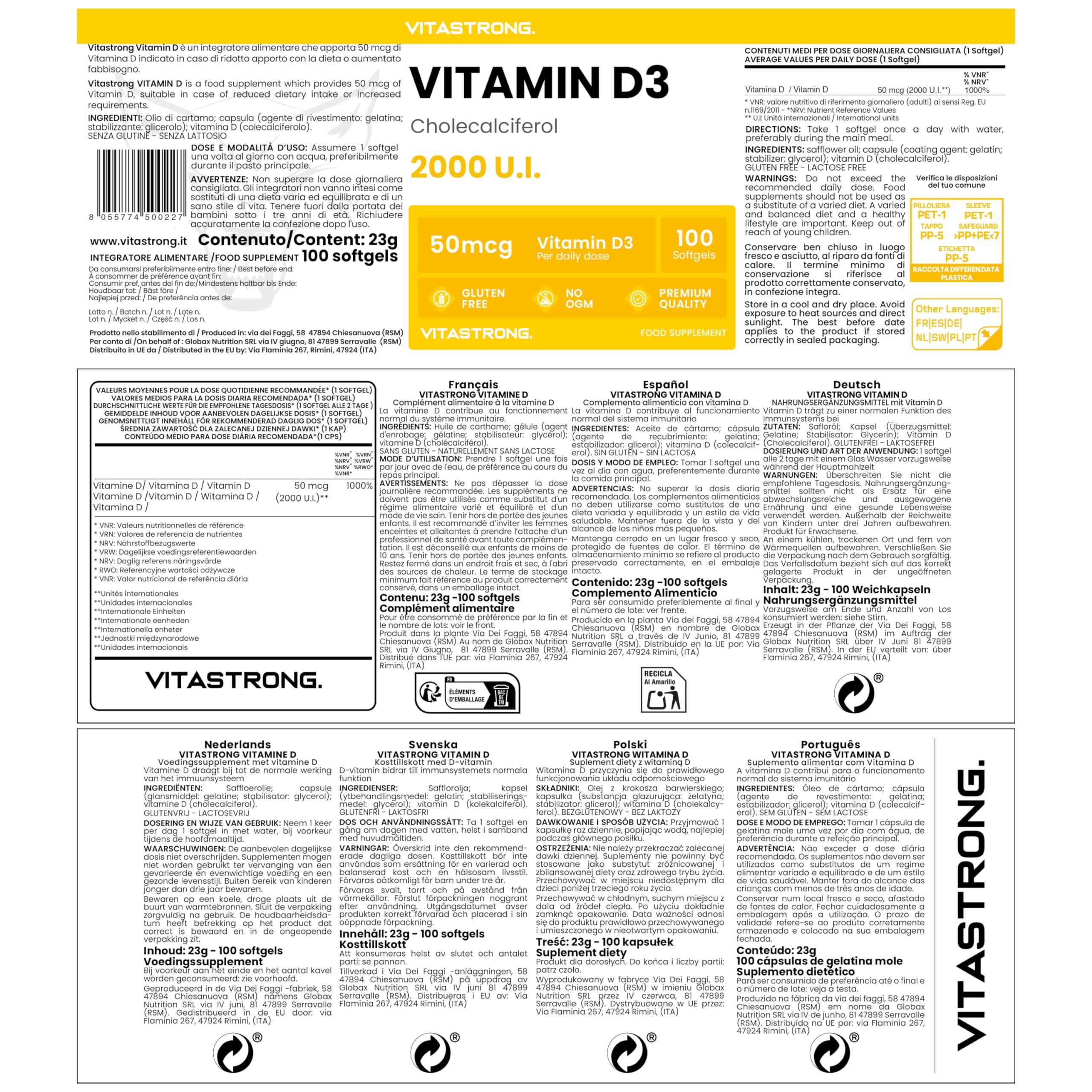 Vitastrong Vitamine D3 2000 UI softgels immunité