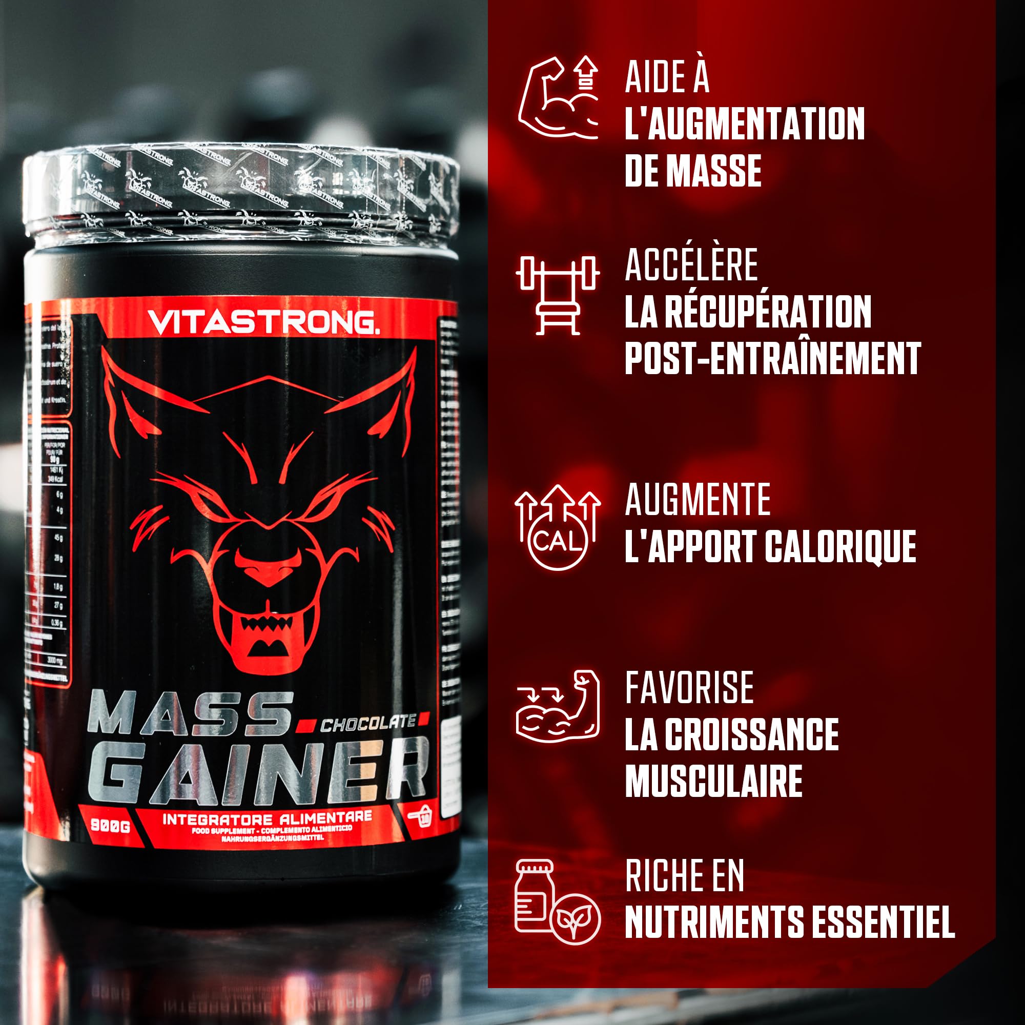 Vitastrong Masse musculaire gainer chocolat créatine 30% protéines