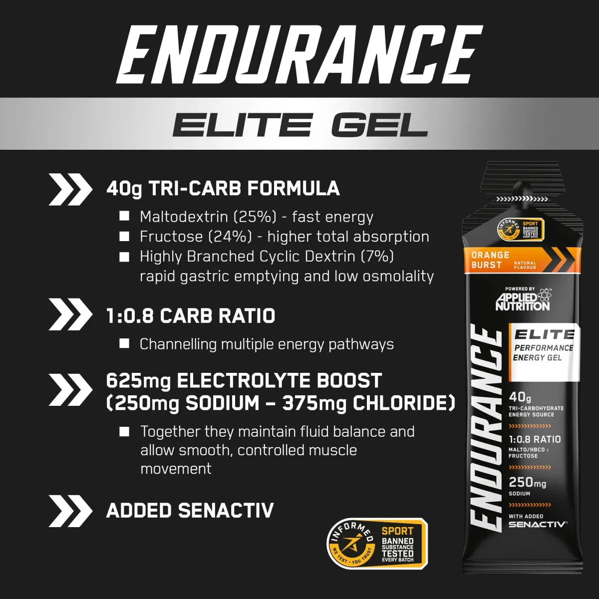 Applied Nutrition Endurance Gel Énergie Orange Burst 40g