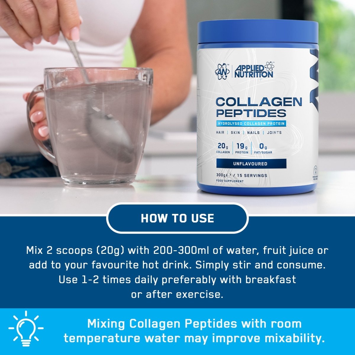 Applied Nutrition Collagen Peptides poudre collagène 300g neutre