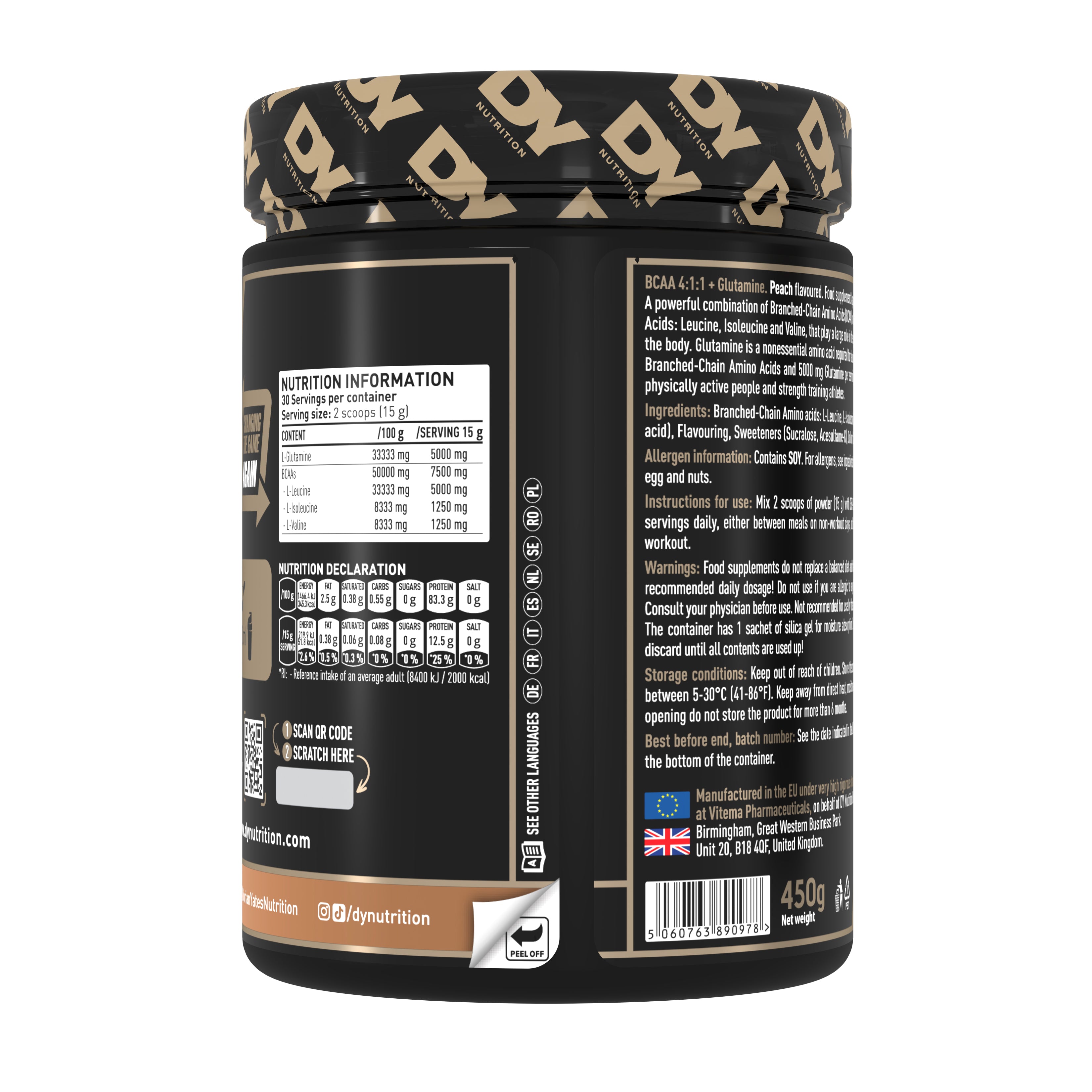 DY HIT BCAA 4:1:1 Glutamine 450g poudre fraise