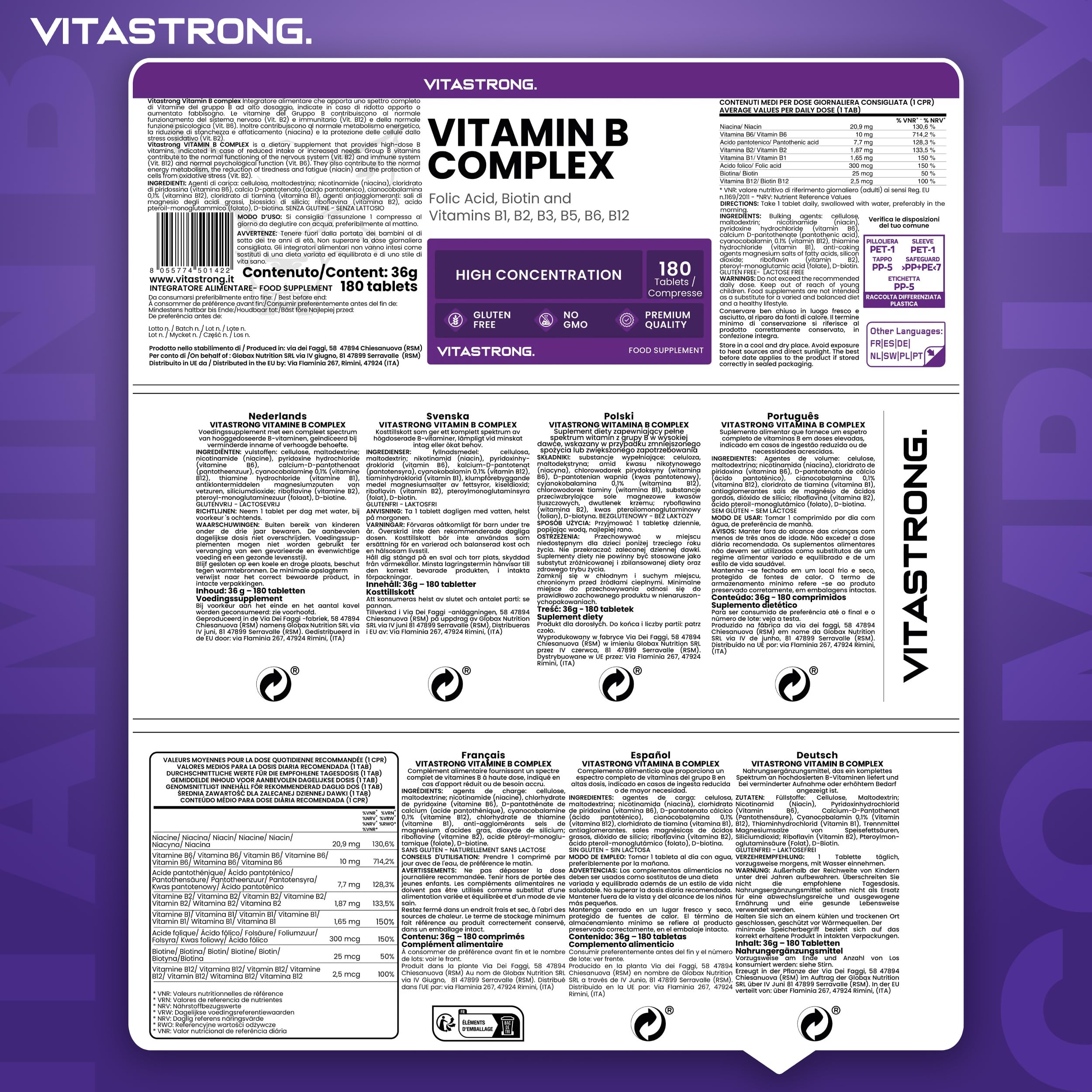 Vitastrong Vitamines Complexe B comprimés 180 haute dose