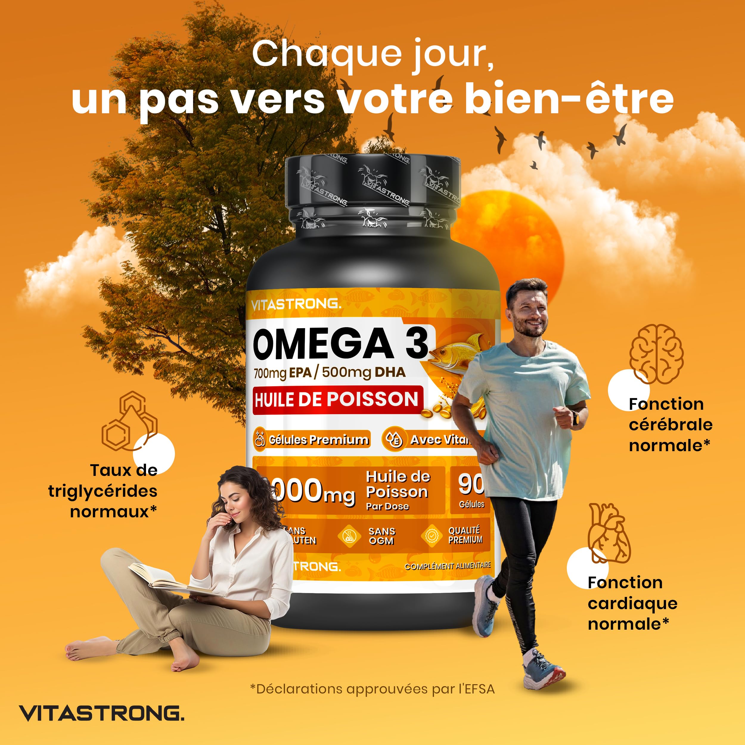 Vitastrong Omega 3 2000 mg gélules EPA DHA 90 cps cœur
