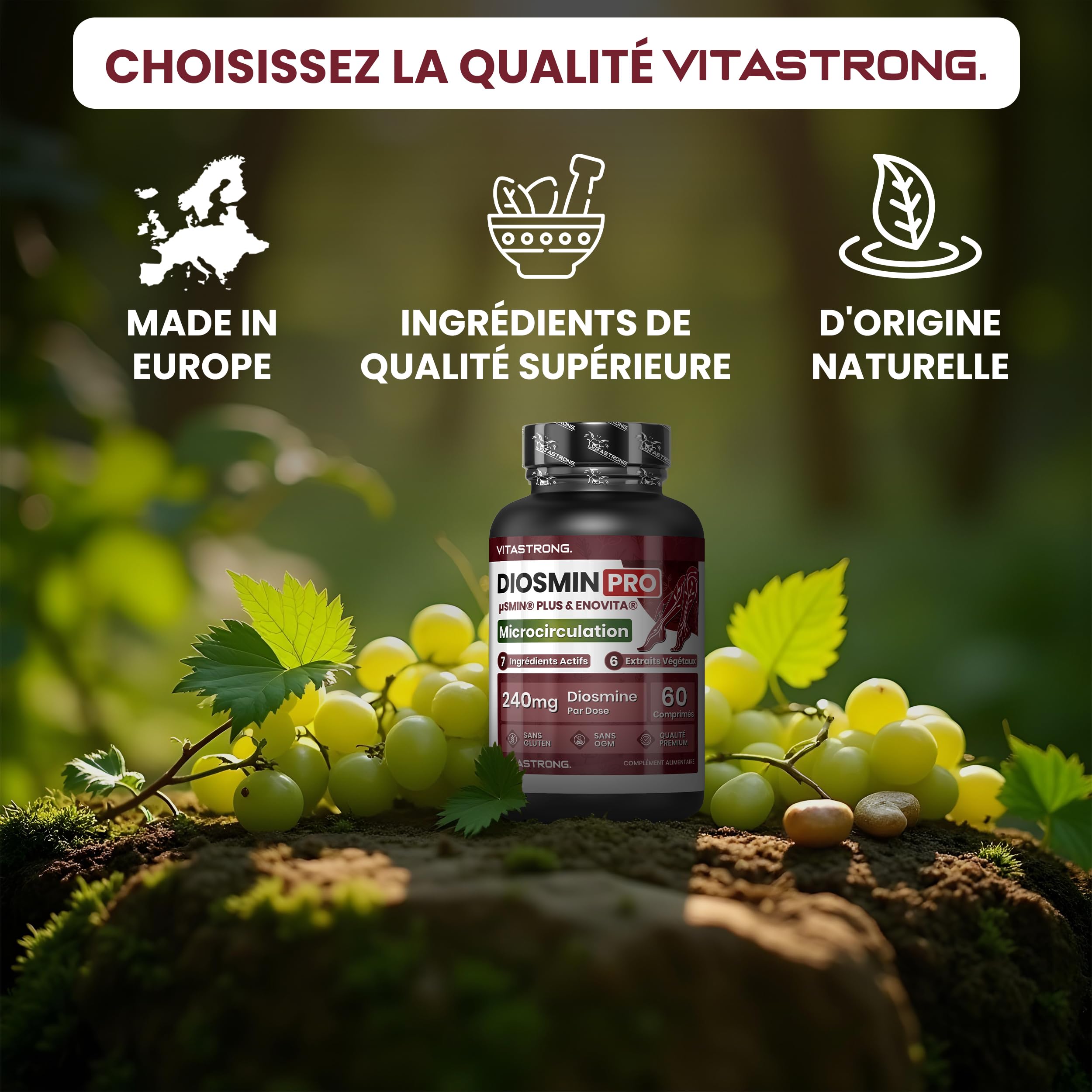 Vitastrong Diosmin PRO Diosmine Micronisée Vegan 60 Comprimés jambes