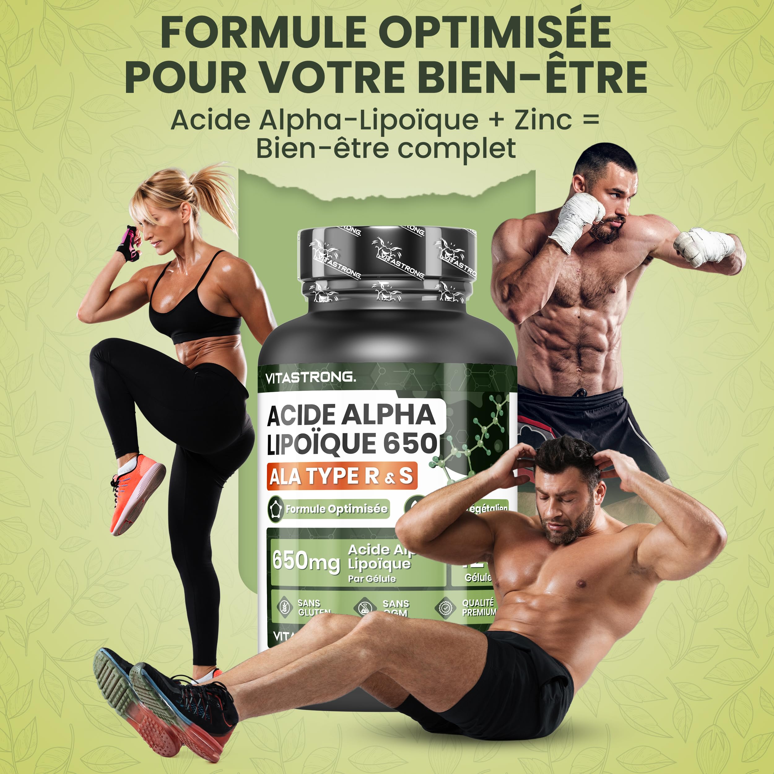 Vitastrong Vitalité acide alpha-lipoïque zinc 650mg 120 gélules