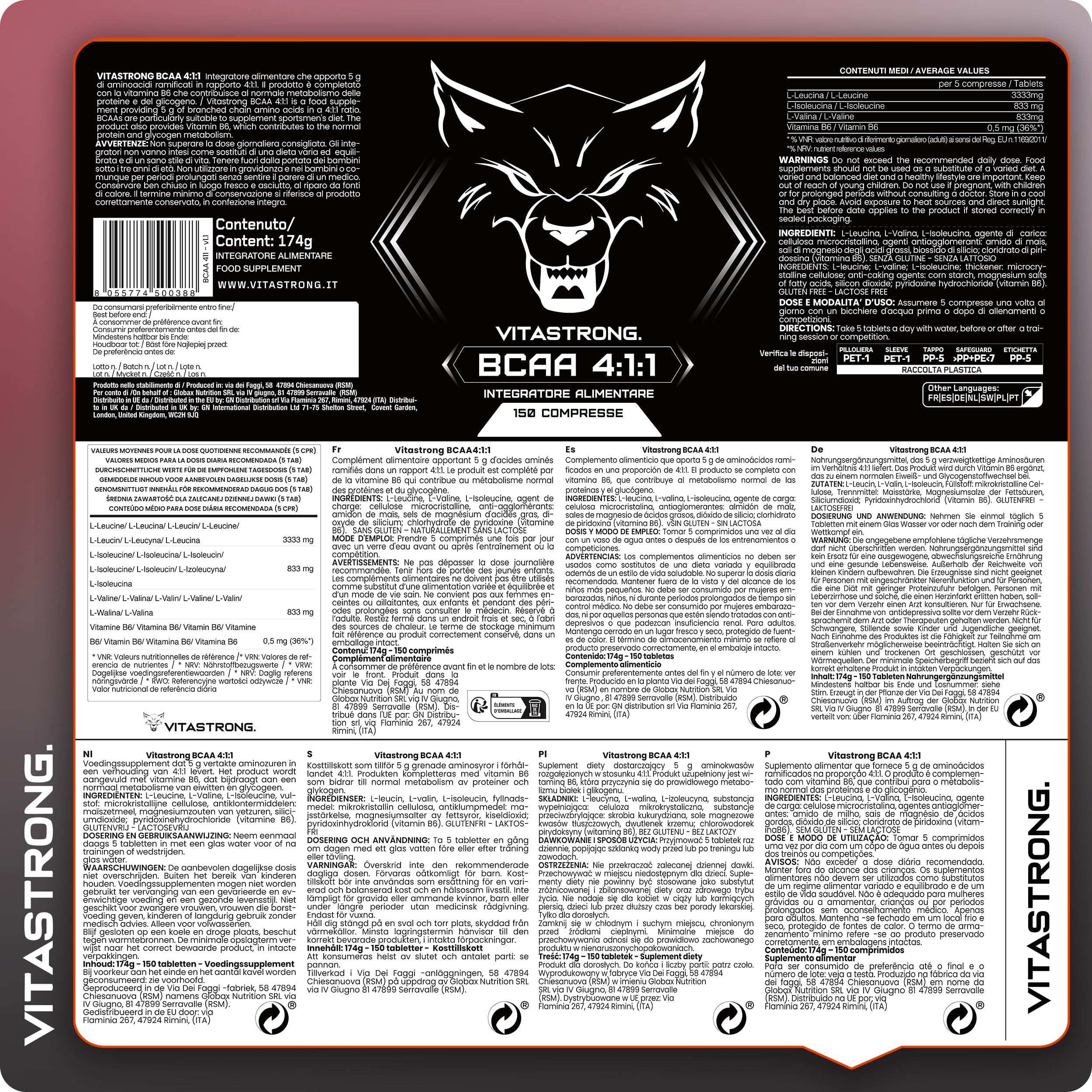 Vitastrong BCAA 4.1.1 vitamine B6 150 comprimés
