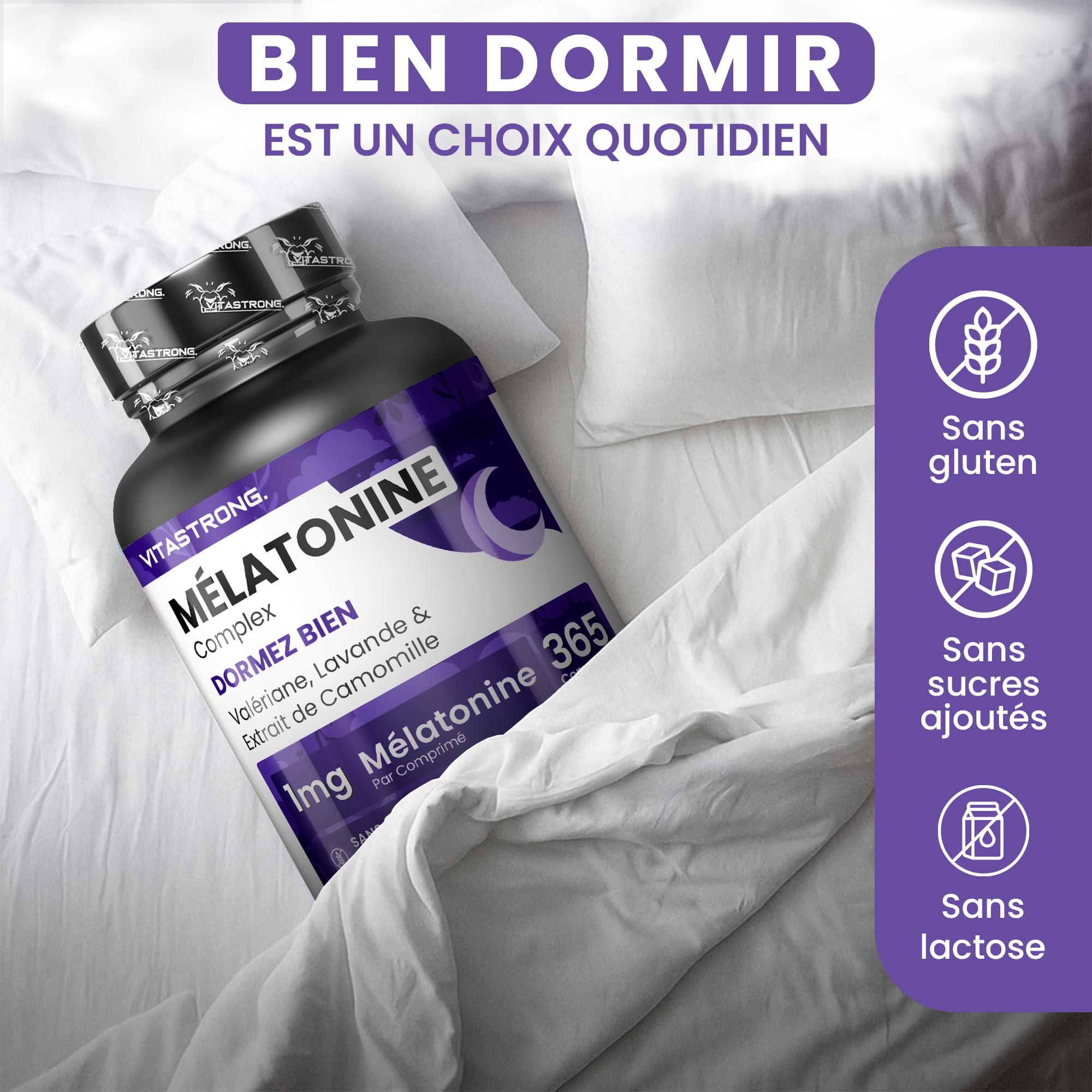 Vitastrong Sommeil Melatonine Complex 1mg 365 micro-comprimés