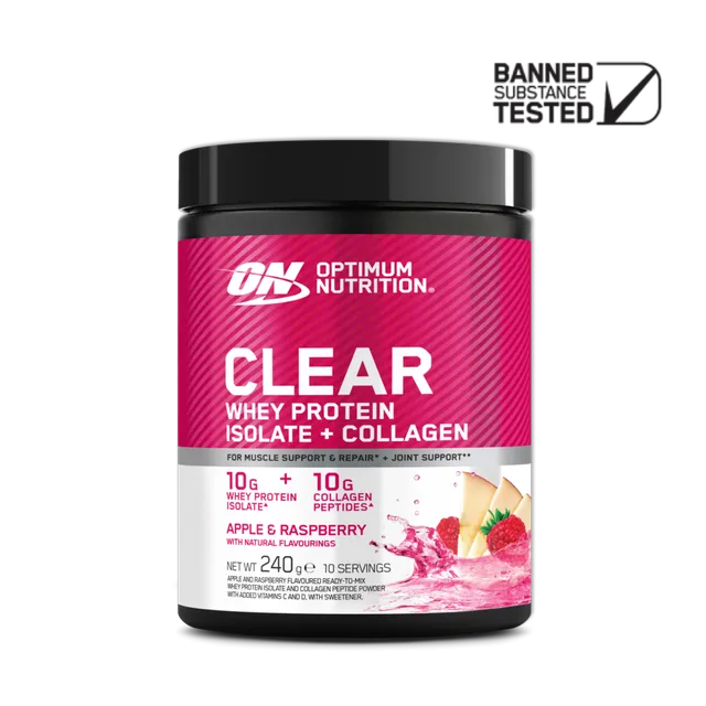 Optimum Nutrition Clear Whey Isolate collagène pomme framboise 240 g