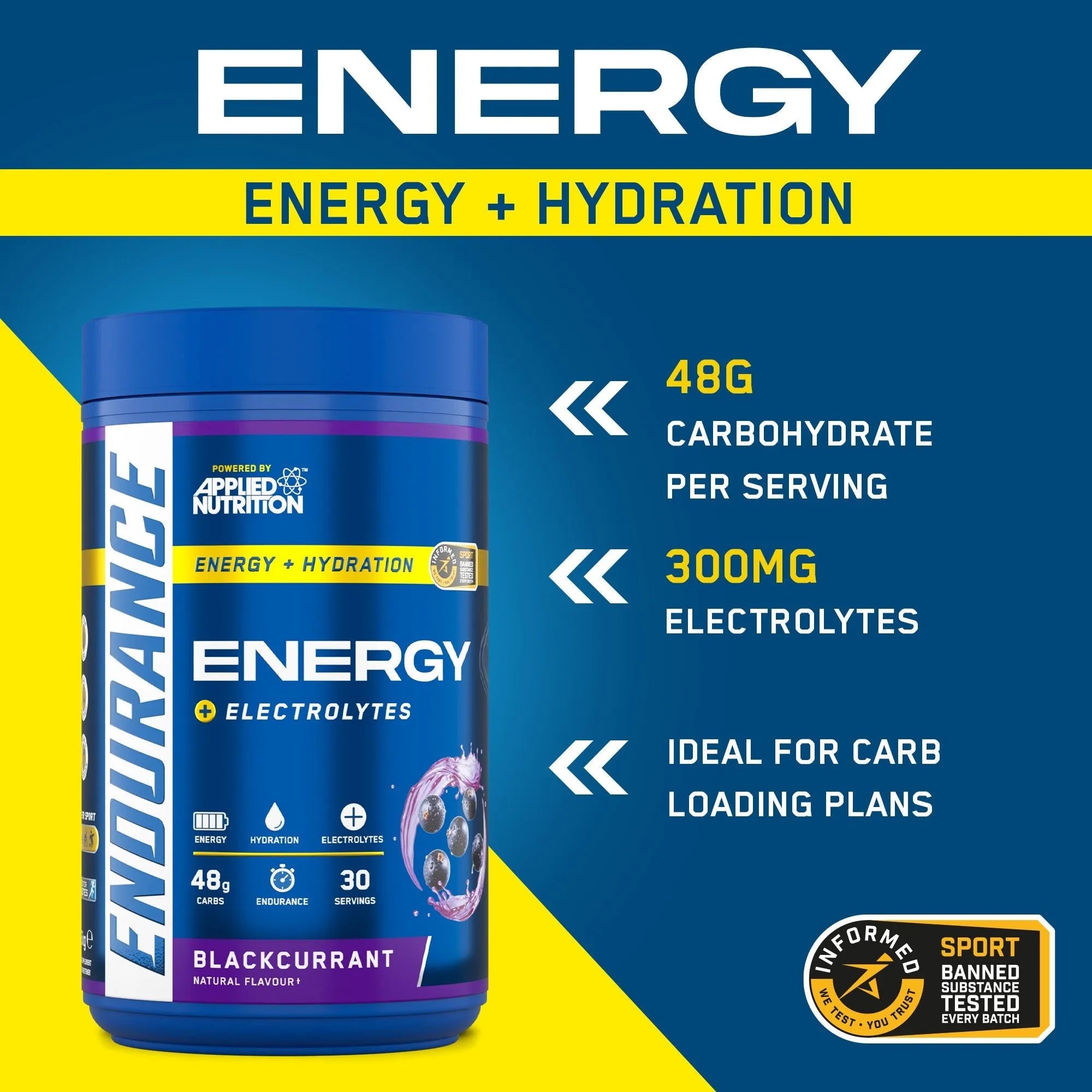 Applied Nutrition Endurance Energy Hydration poudre Blackcurrant 500g