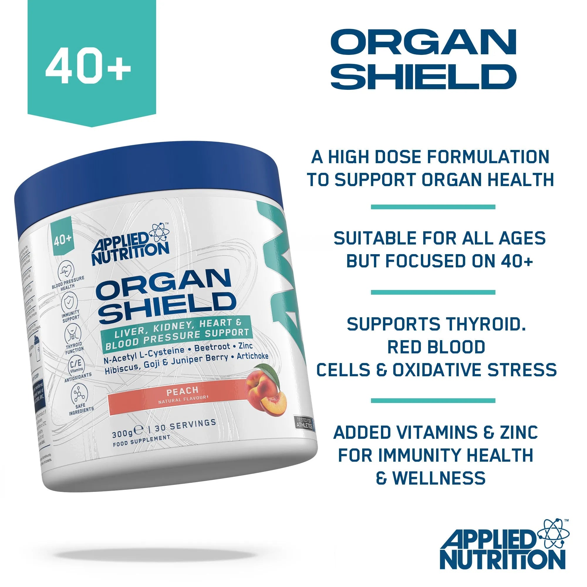 Applied Nutrition 40+ Organ Shield poudre pêche 300 g