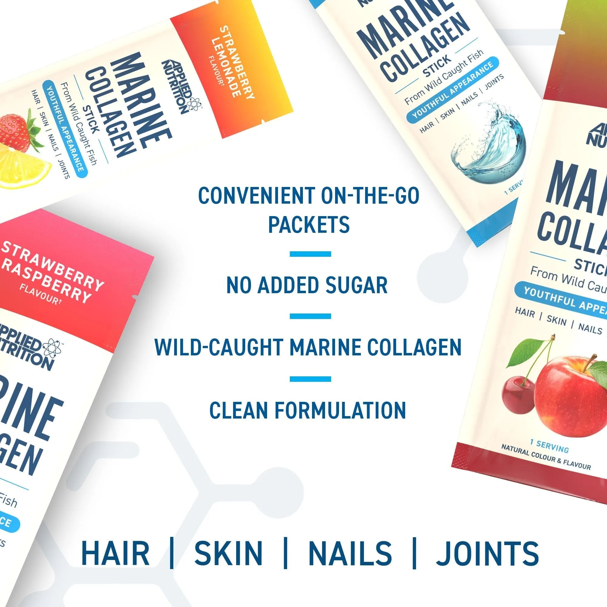 Applied Nutrition Collagen Collagène Marin Fraise Framboise x10