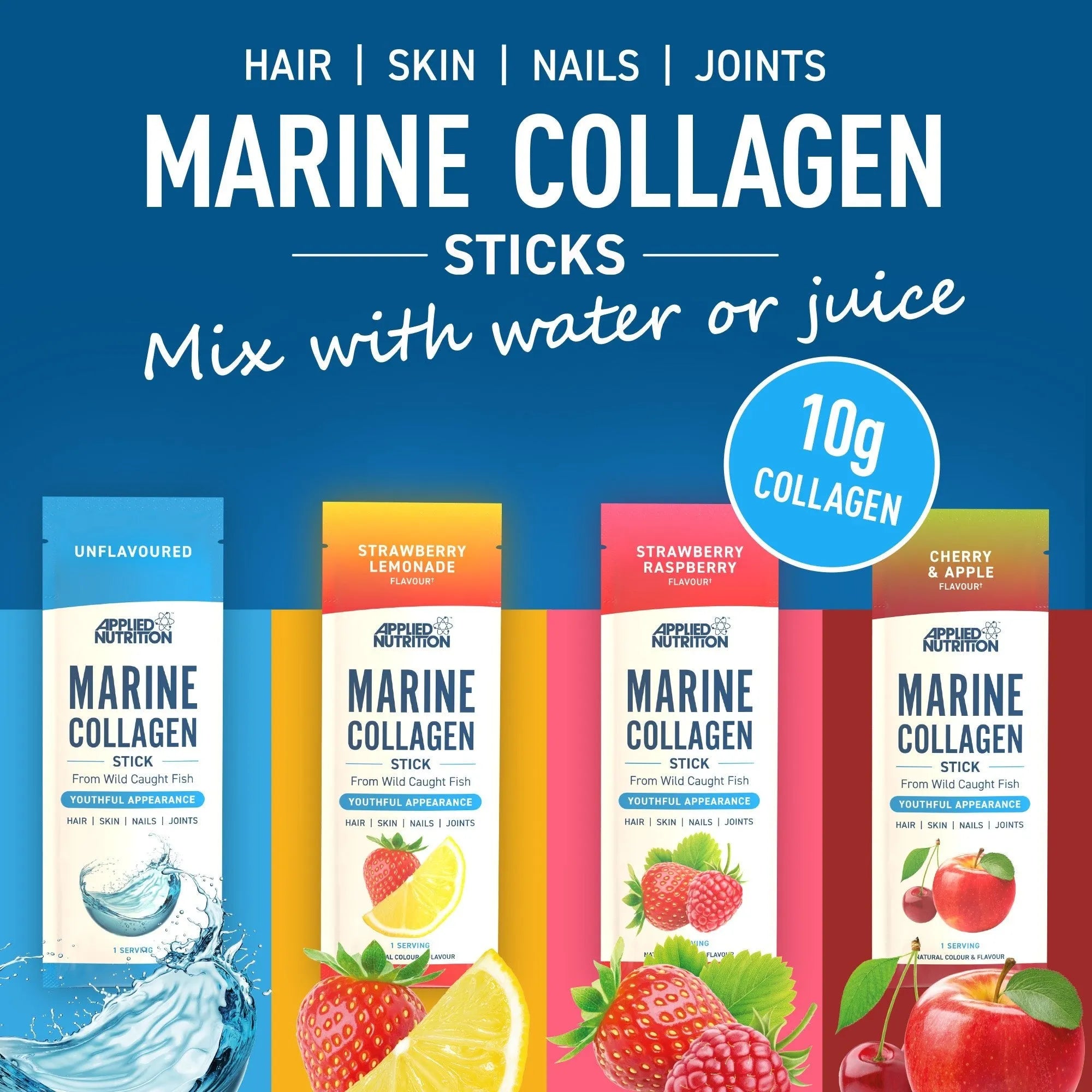 Applied Nutrition Collagen Collagène Marin Fraise Framboise x10