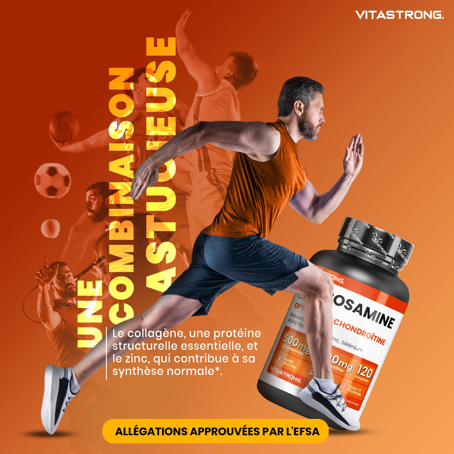 Vitastrong Glucosamine Chondroïtine MSM collagène 90 comprimés