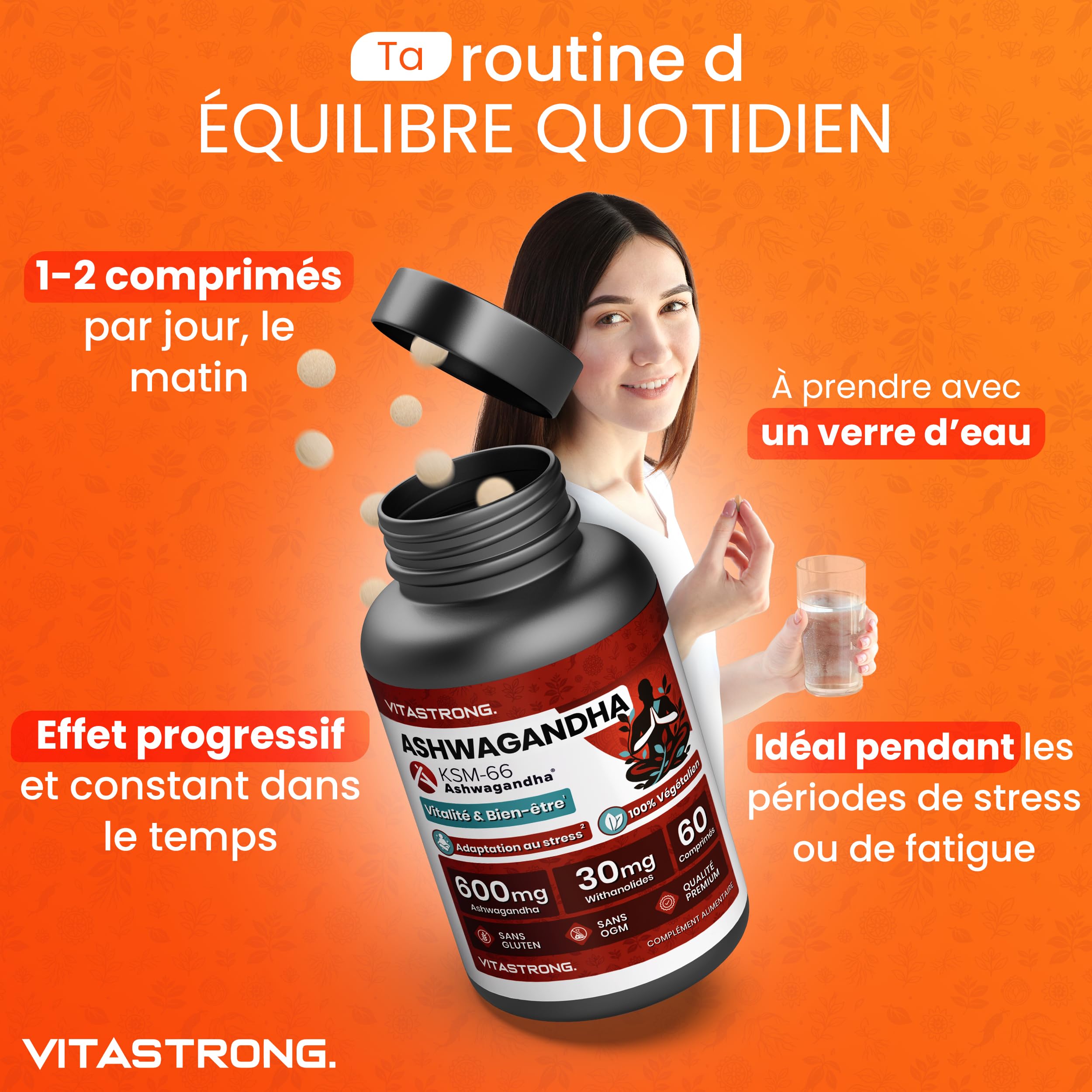 Vitastrong Vitalité Ashwagandha KSM-66 600mg 60 Comprimés Vegan