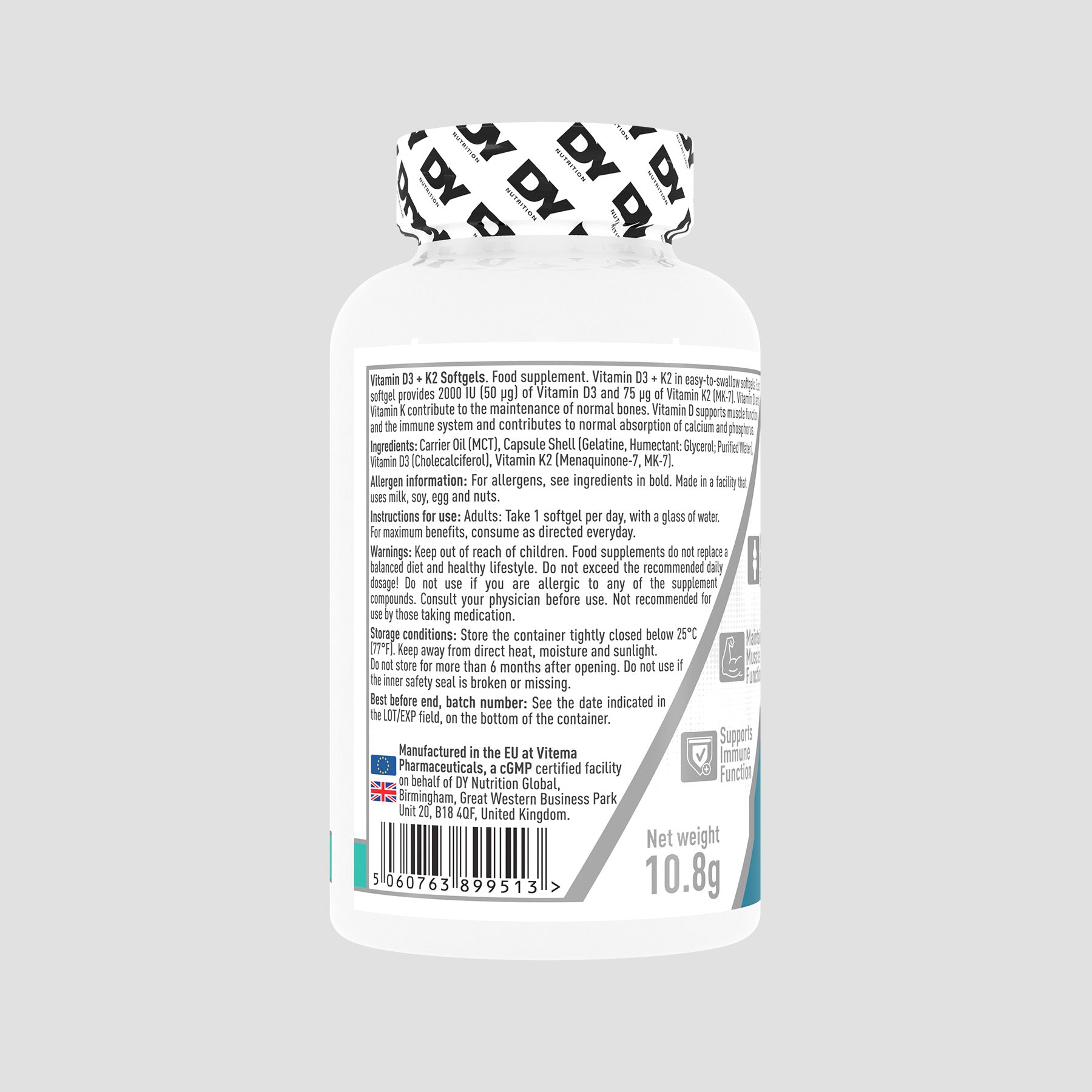 DY Nutrition D3 + K2 vitamines 60 gélules immunité