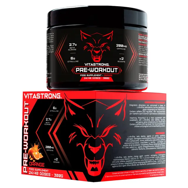 Vitastrong Pre-Workout booster orange caféine 300 g 24 doses