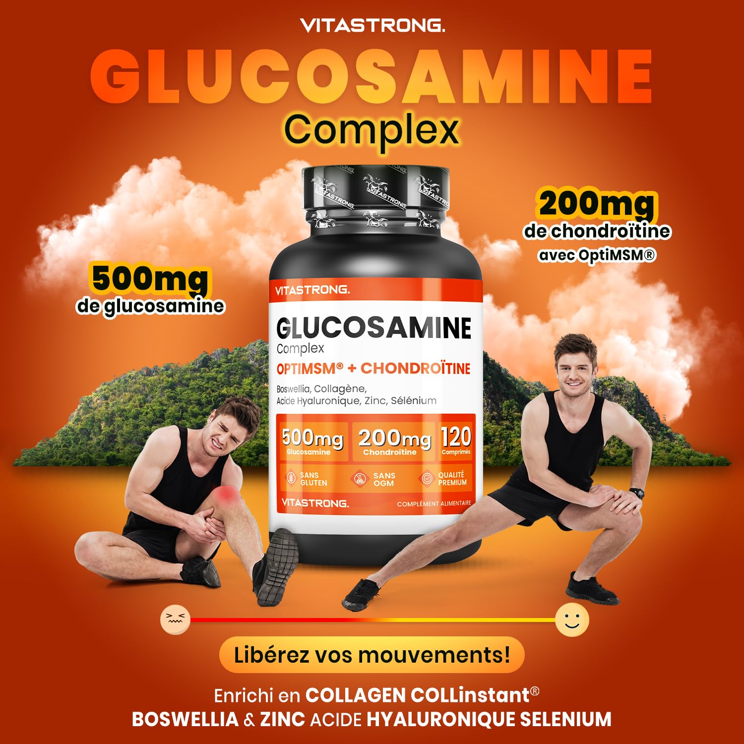 Vitastrong Glucosamine Chondroïtine MSM collagène 90 comprimés