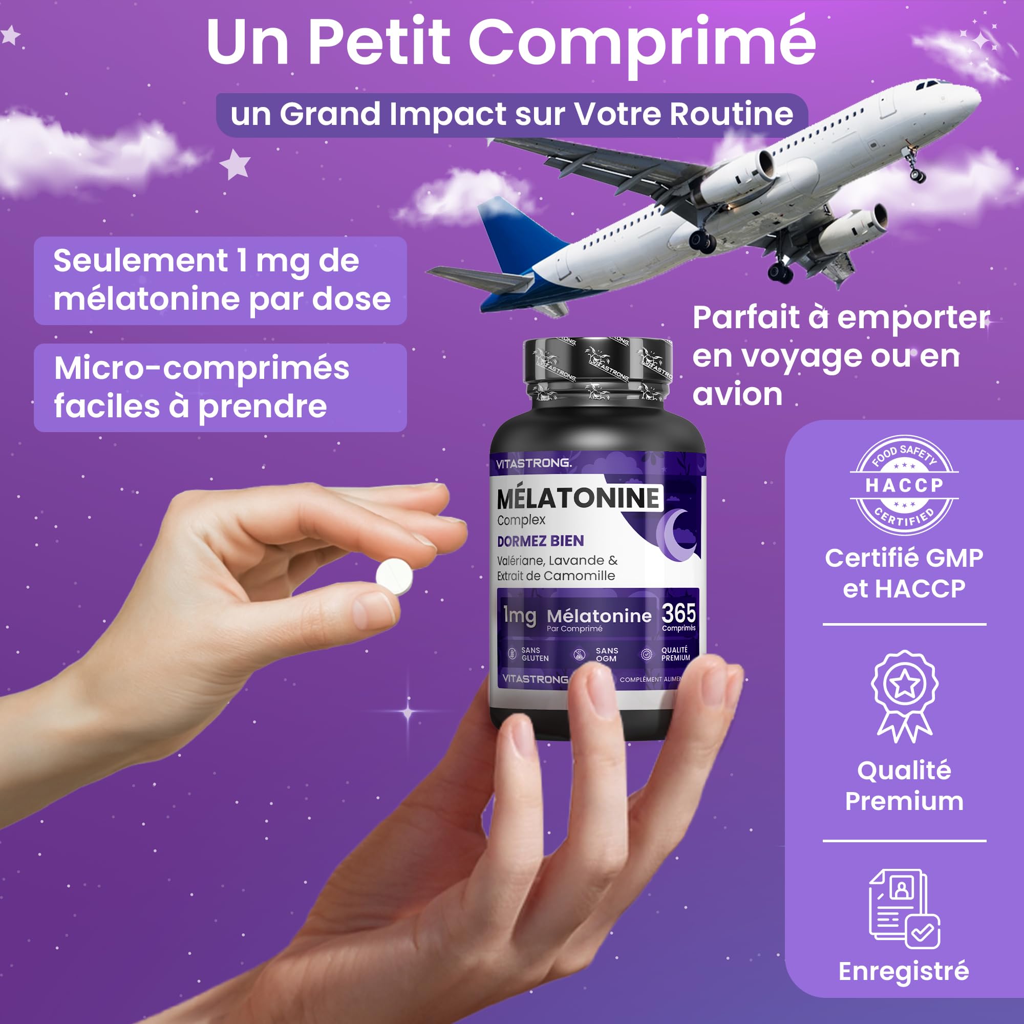 Vitastrong Sommeil Melatonine Complex 1mg 365 micro-comprimés