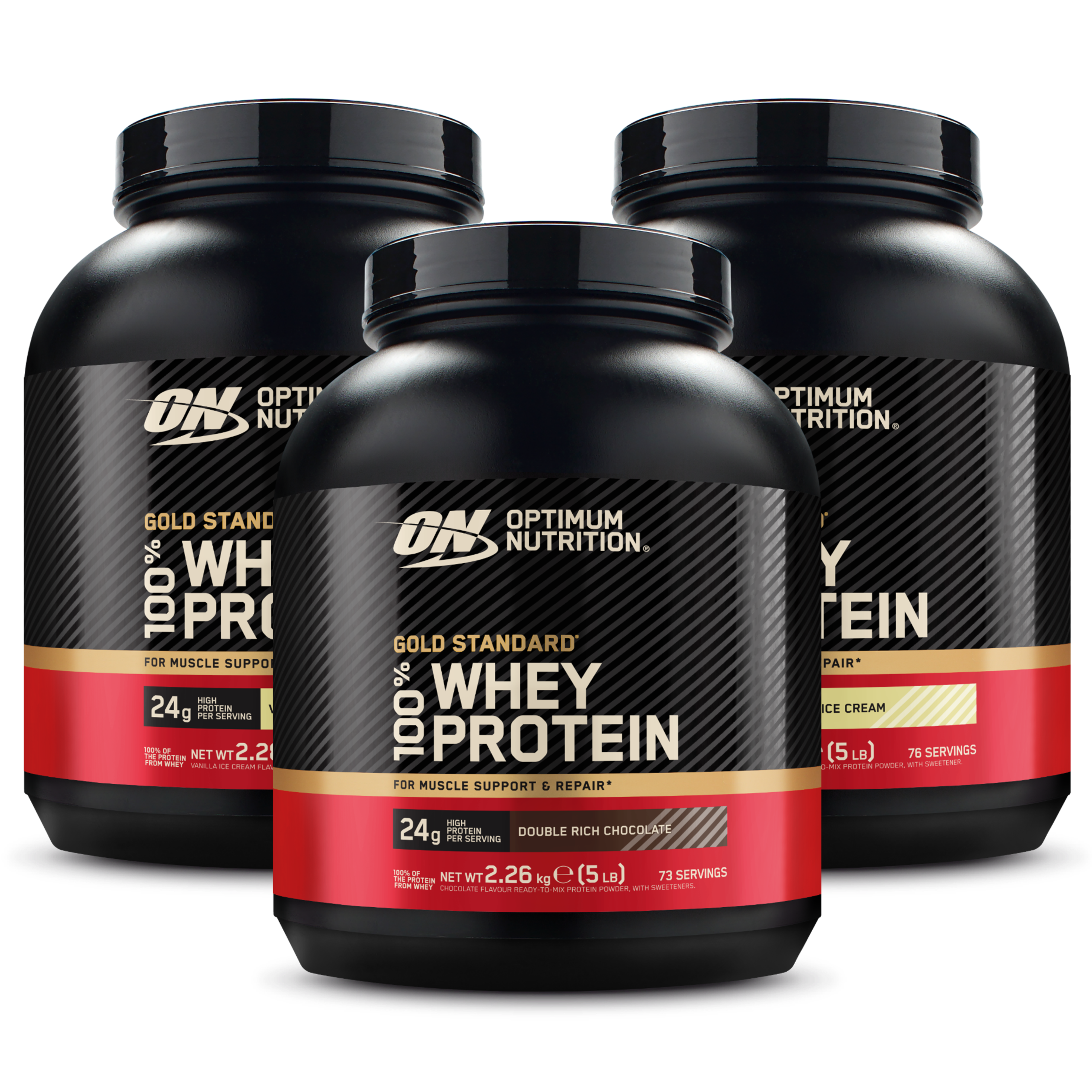 Optimum Nutrition Gold Standard Whey 2270 g lot 3 protéines